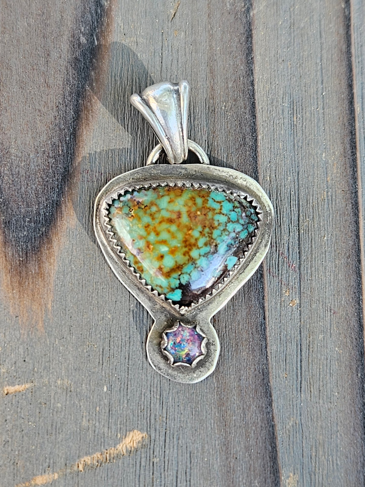 Huebi Turquoise and Black Opal Pendant