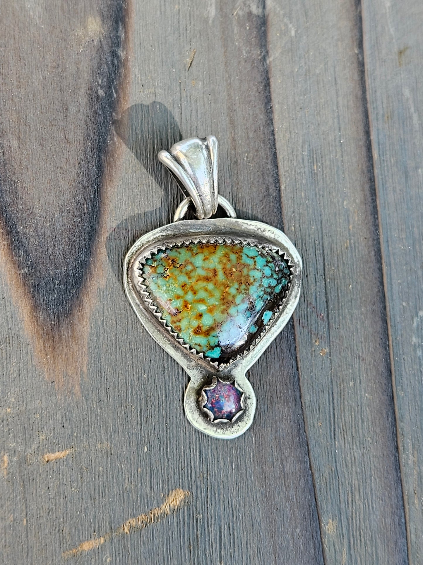 Huebi Turquoise and Black Opal Pendant