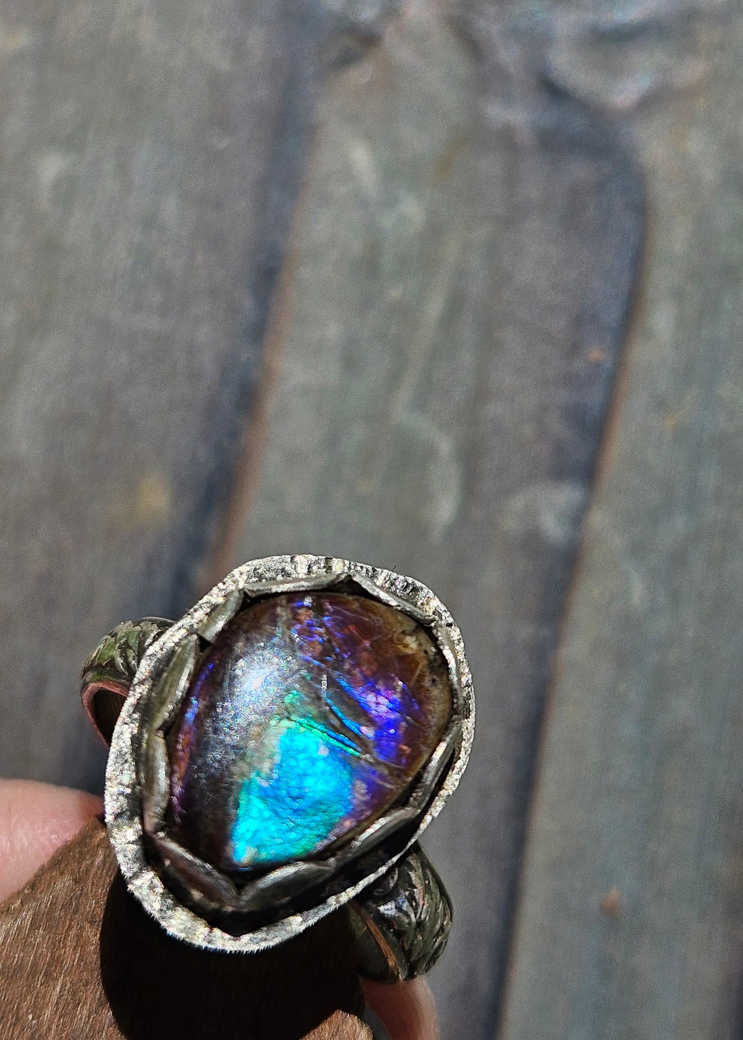 "Peacock" Ammolite Ring, 4.5