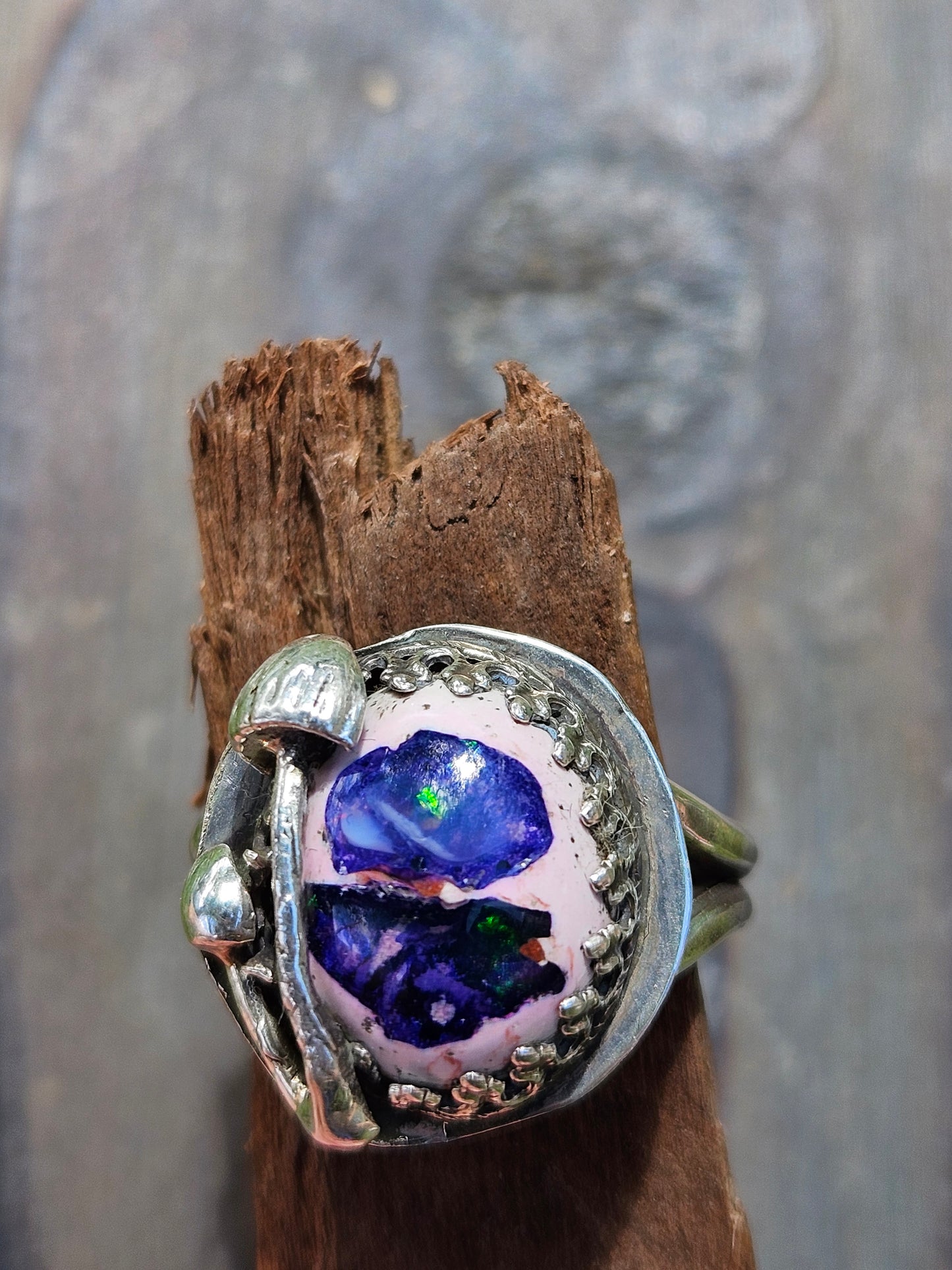 Purple Mushroom Opal Ring, size 9