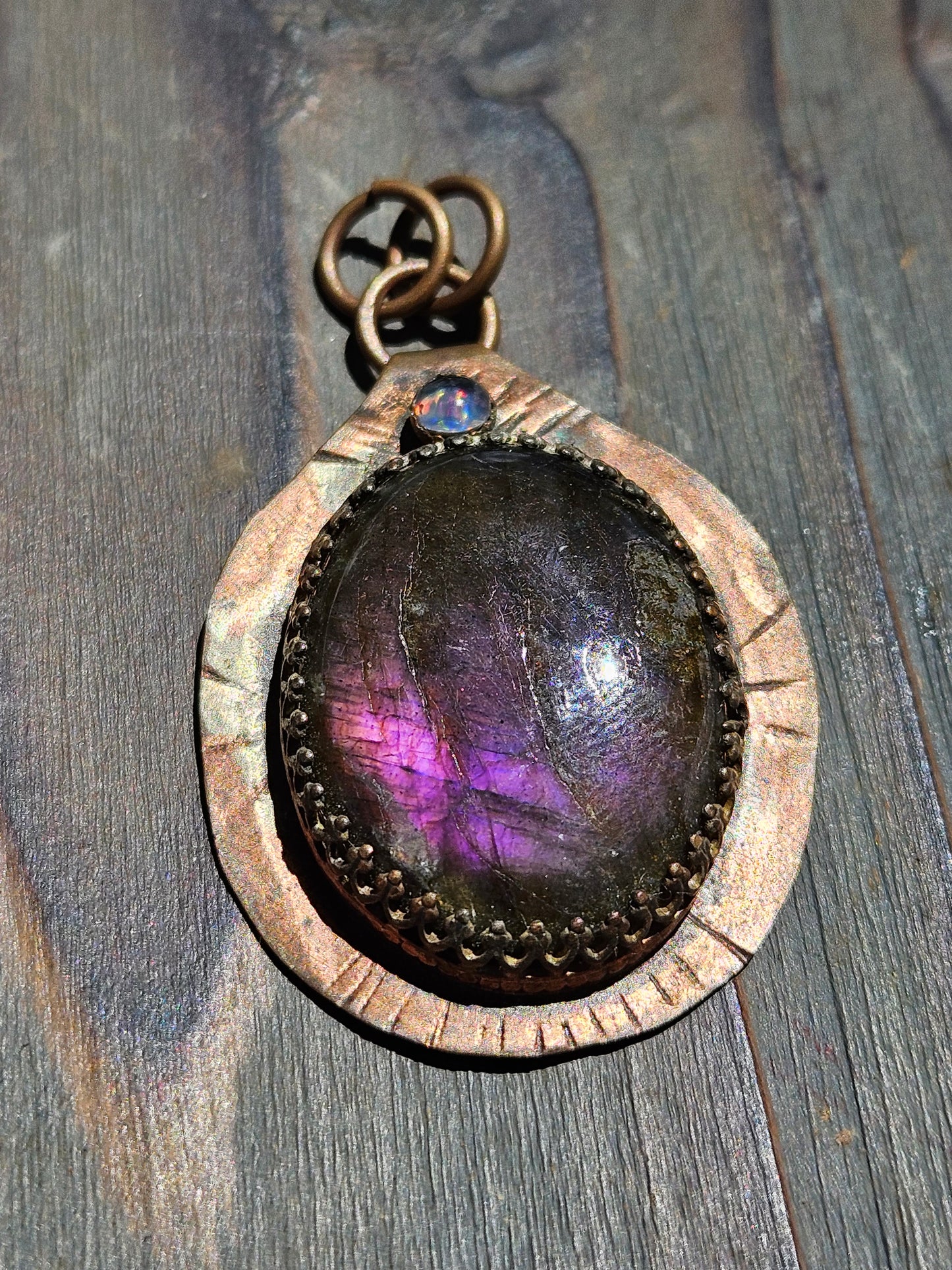 Labradorite and Opal Copper Pendant