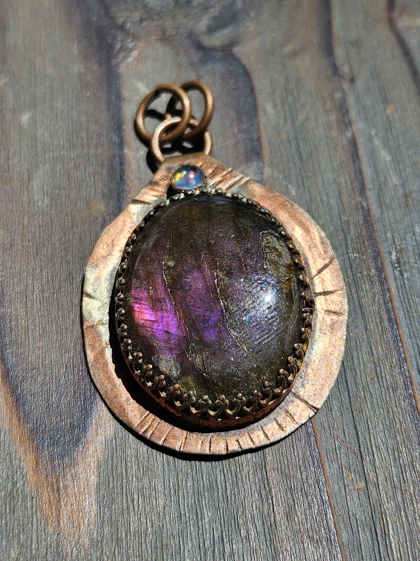 Labradorite and Opal Copper Pendant