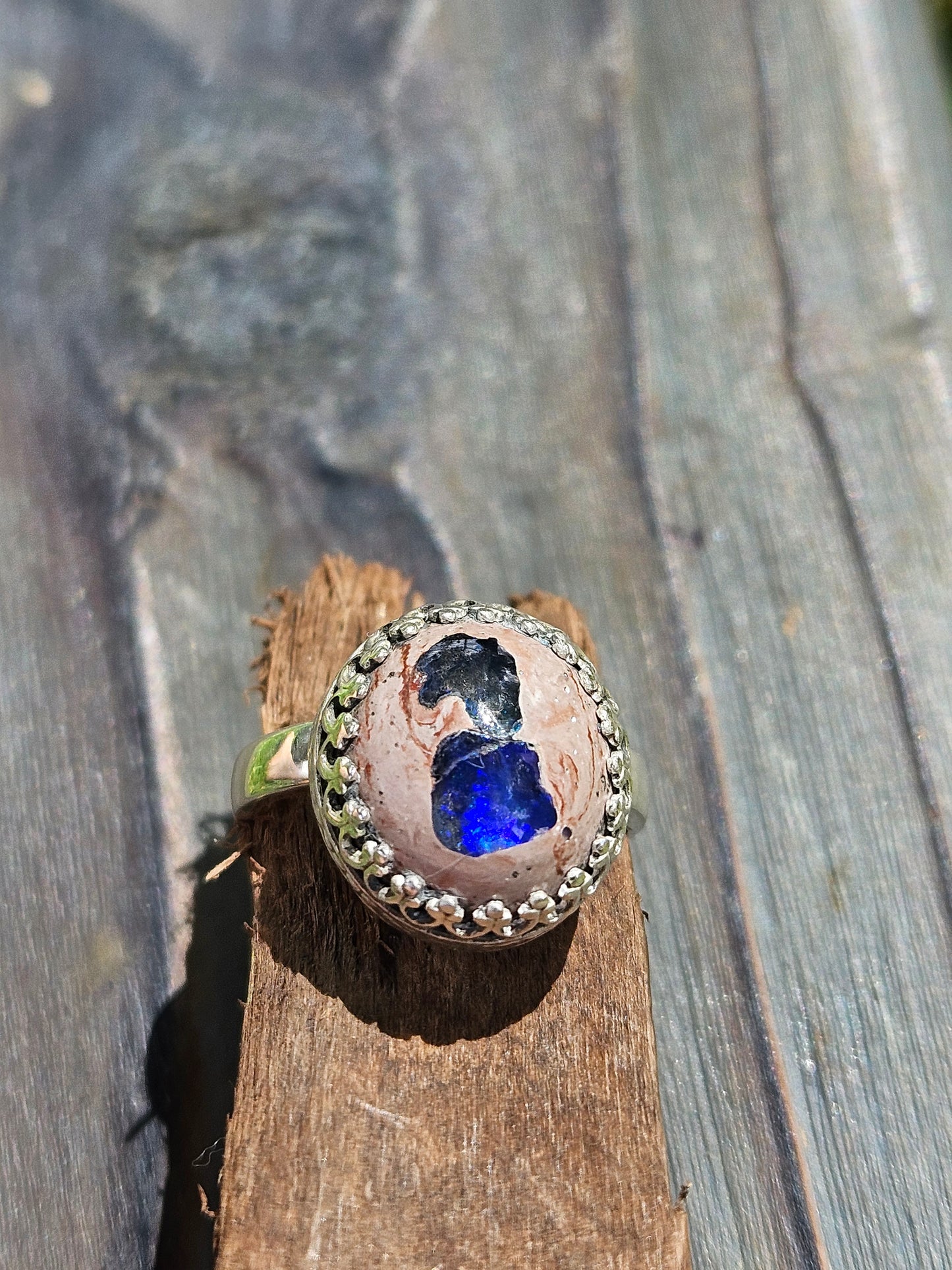 "Double-Trouble" Mexican Opal Ring, Size 7