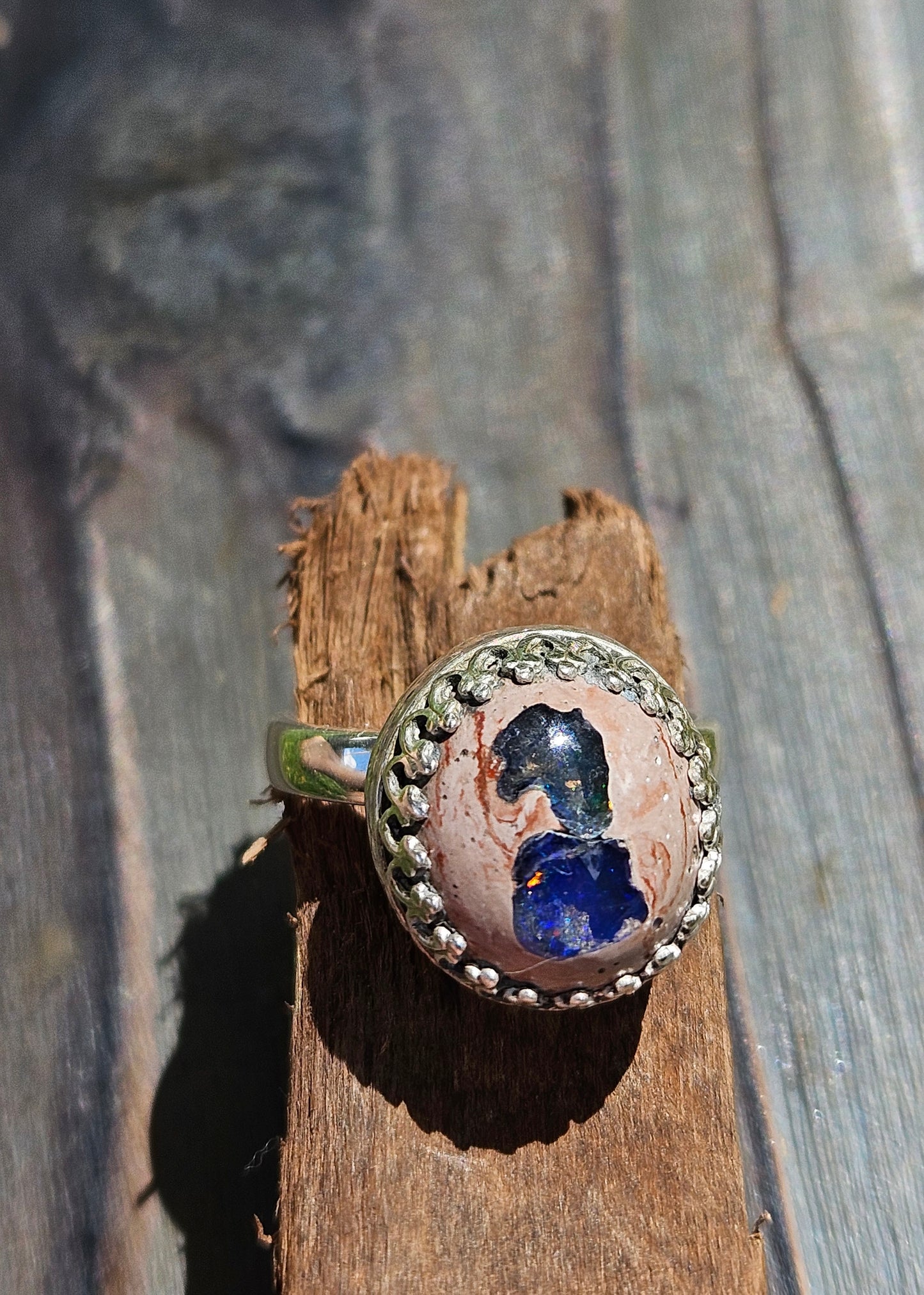 "Double-Trouble" Mexican Opal Ring, Size 7