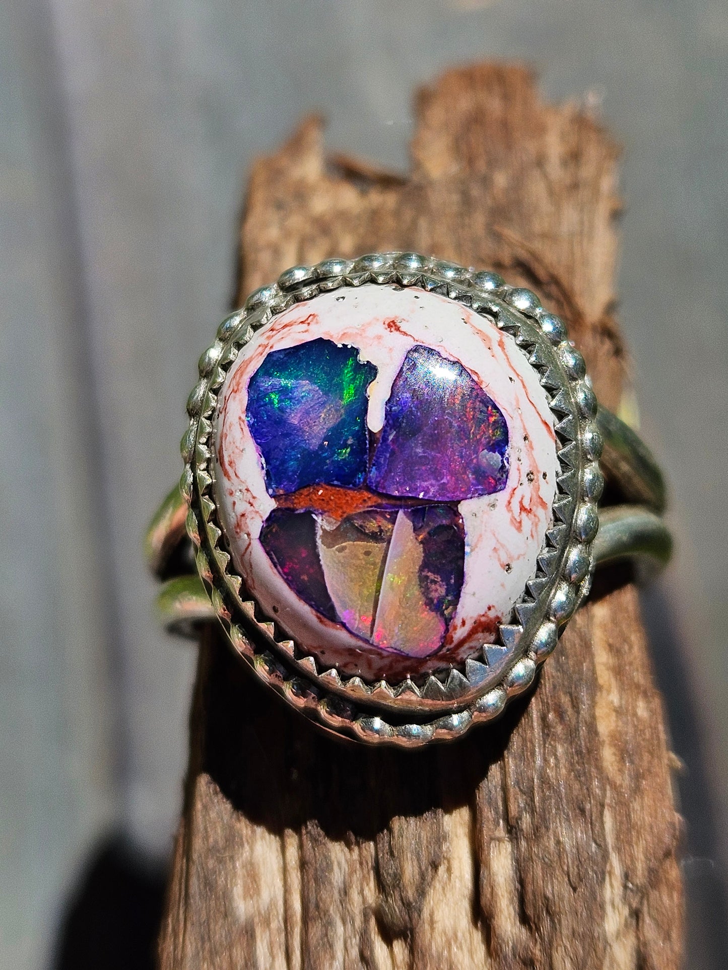 "Threat Level Midnight" Mexican Galaxy Opal Ring, Size 9