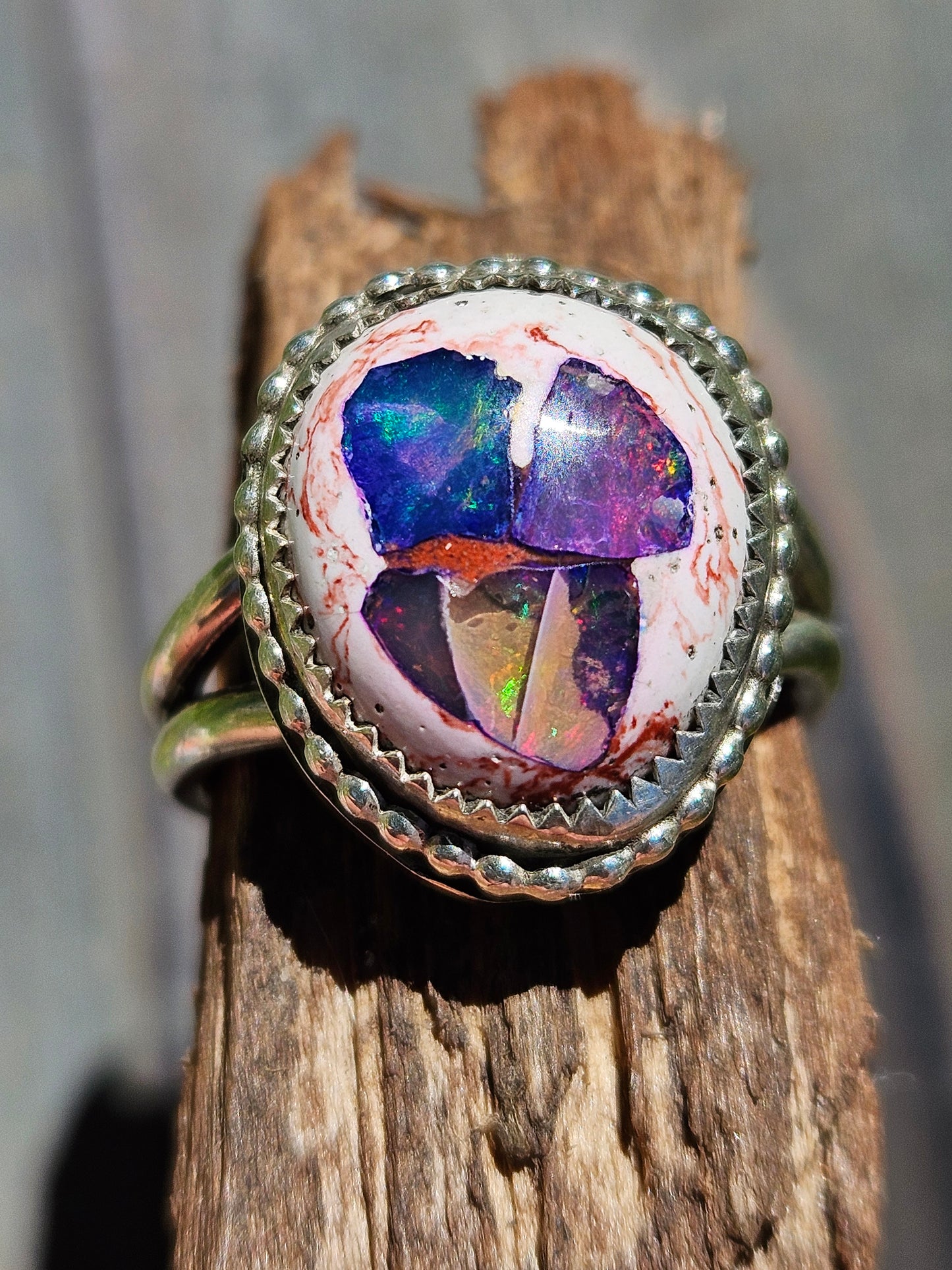 "Threat Level Midnight" Mexican Galaxy Opal Ring, Size 9