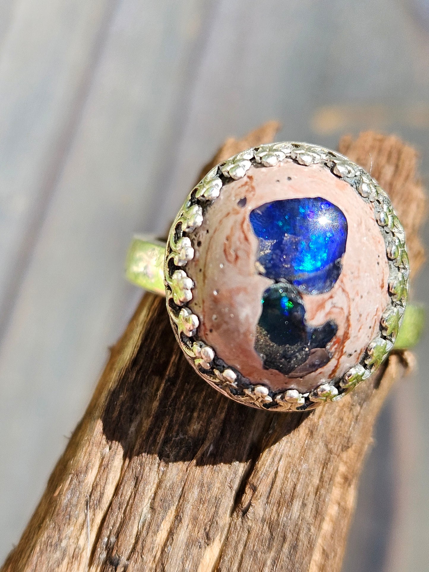 "Double-Trouble" Mexican Opal Ring, Size 7