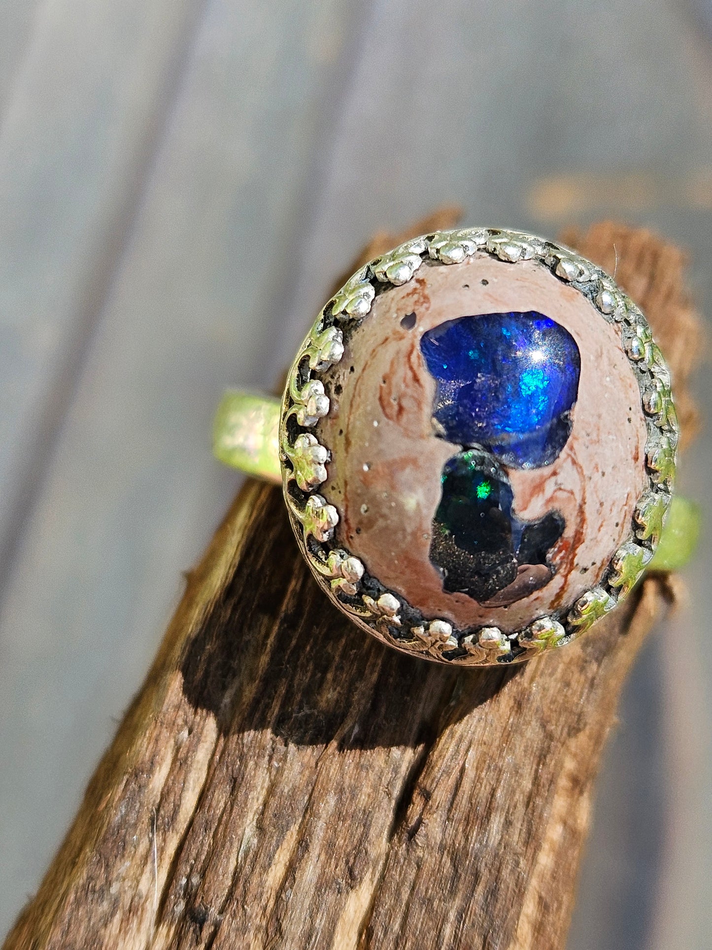 "Double-Trouble" Mexican Opal Ring, Size 7