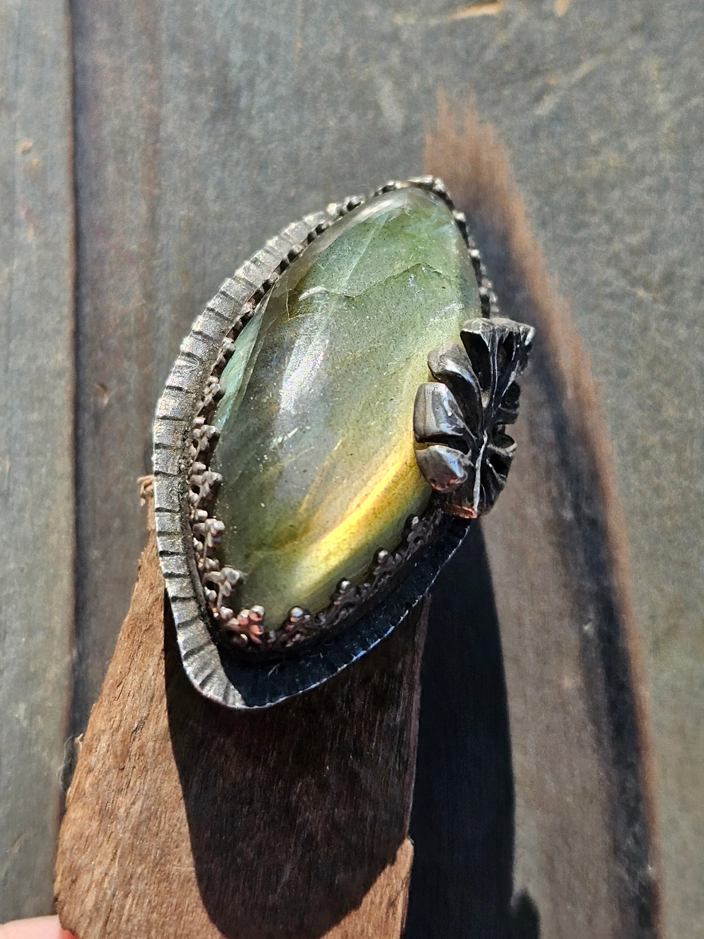 Labradorite and Monstera Ring, 7