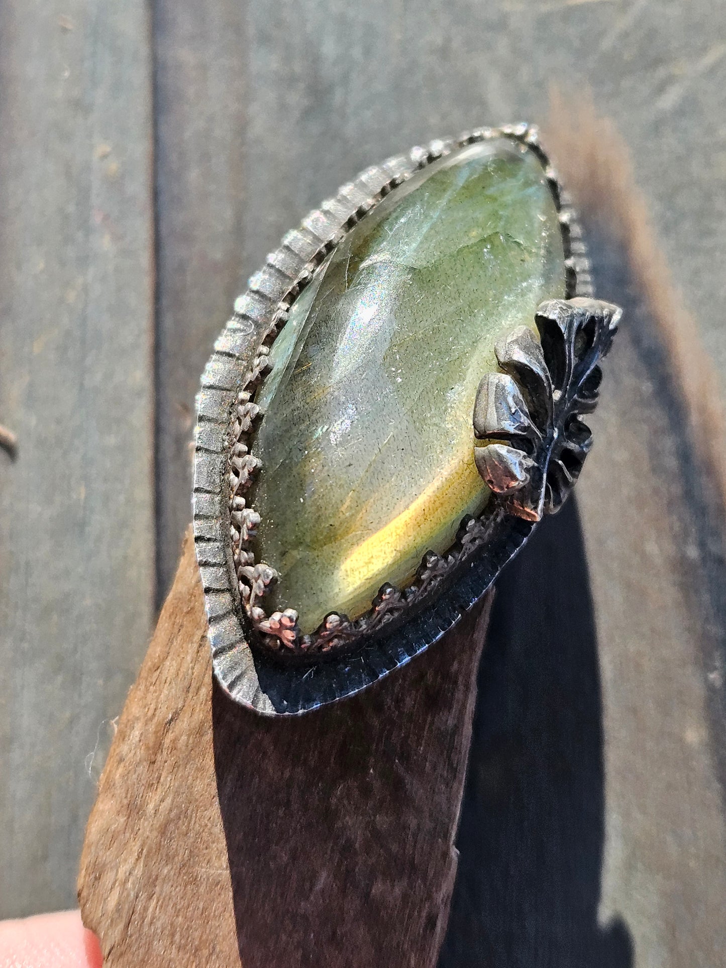 Labradorite and Monstera Ring, 7