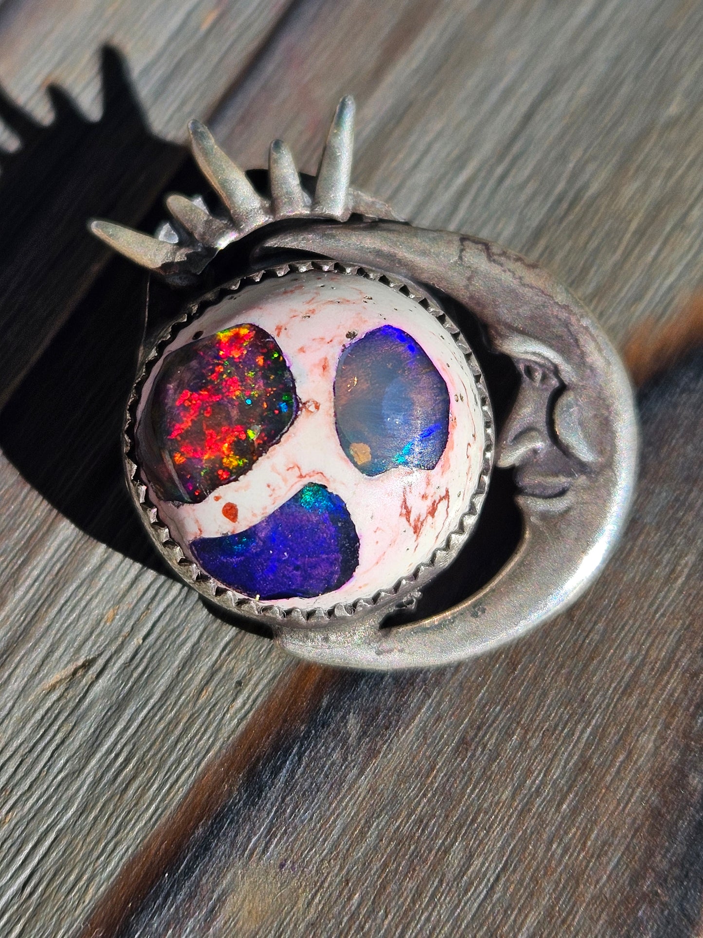 "Celeste" Sun and Moon Mexican Galaxy Opal Pendant