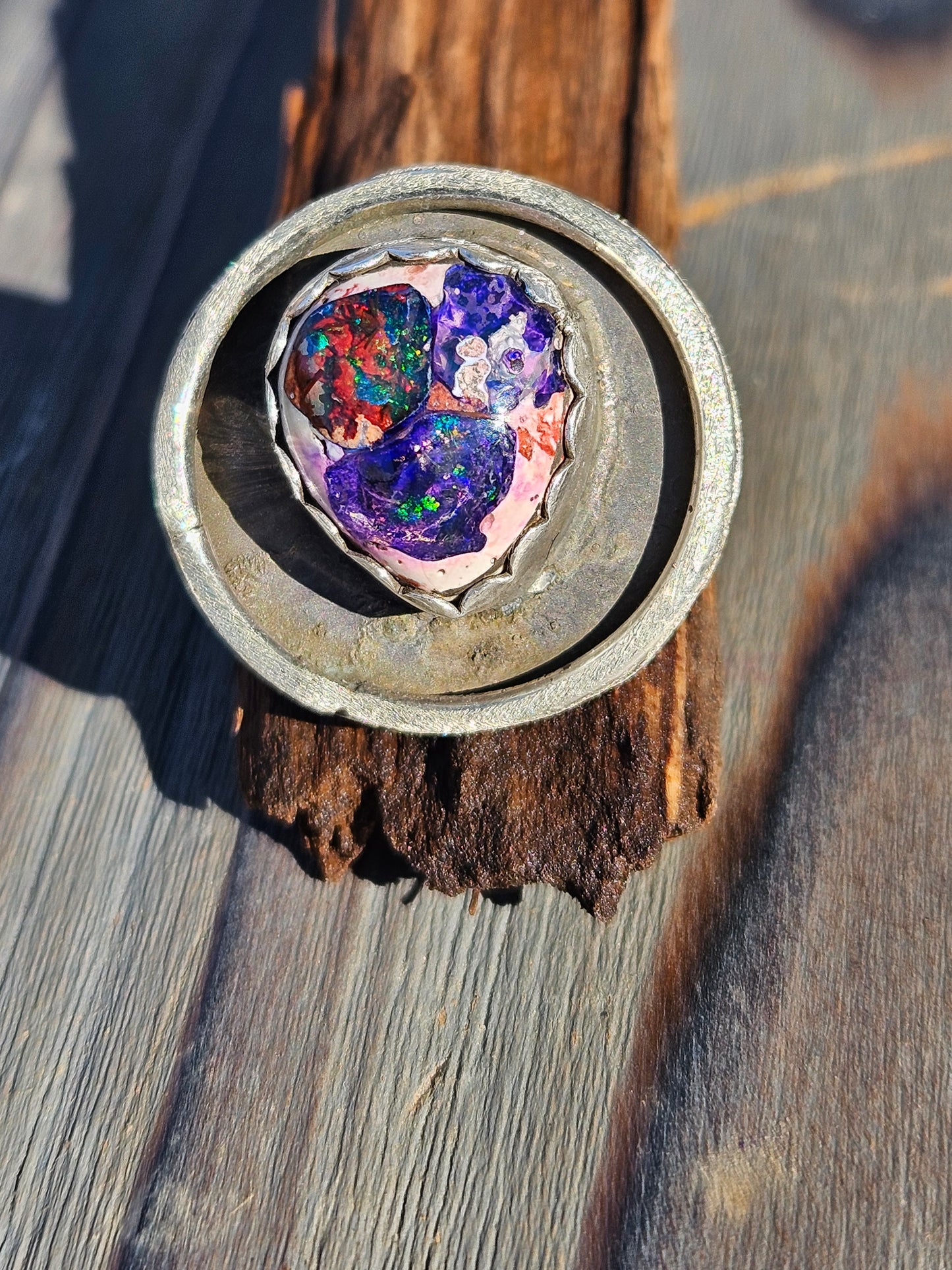Mexican Galaxy Opal Shadow Box Ring, Size 9