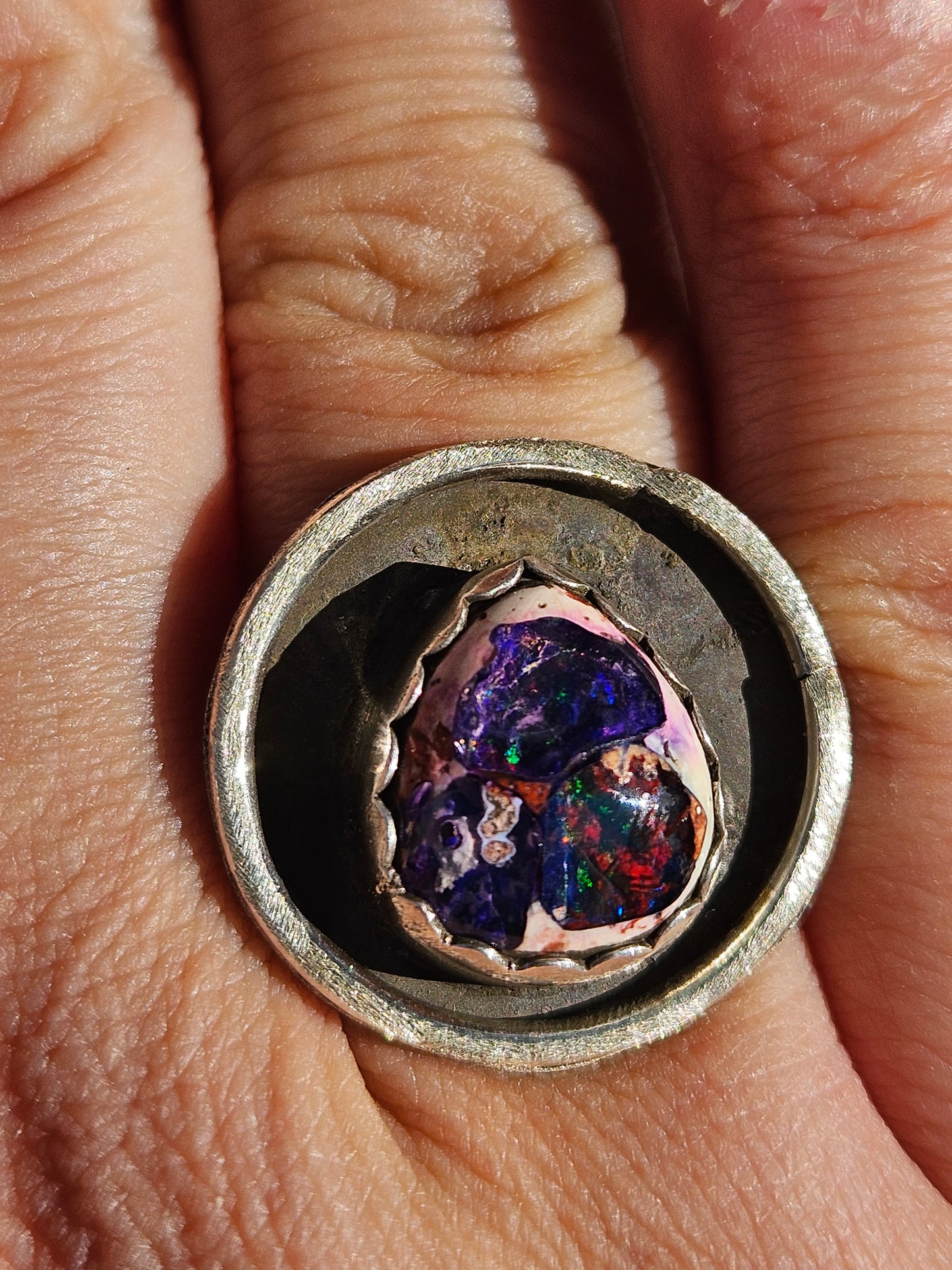 Mexican Galaxy Opal Shadow Box Ring, Size 9