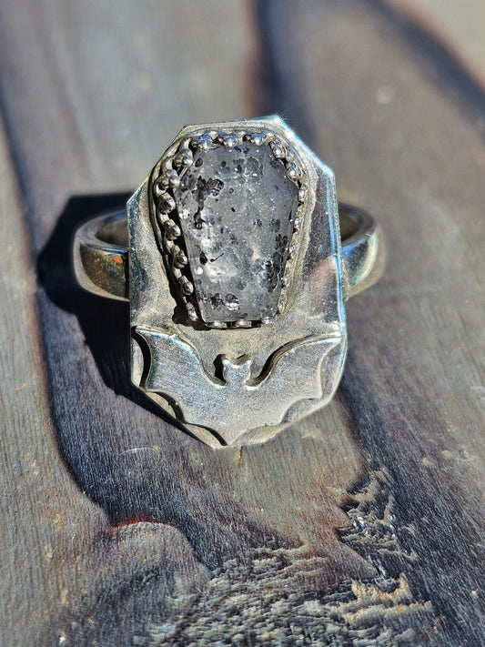 Black Sunstone and Bat Ring, Size 6