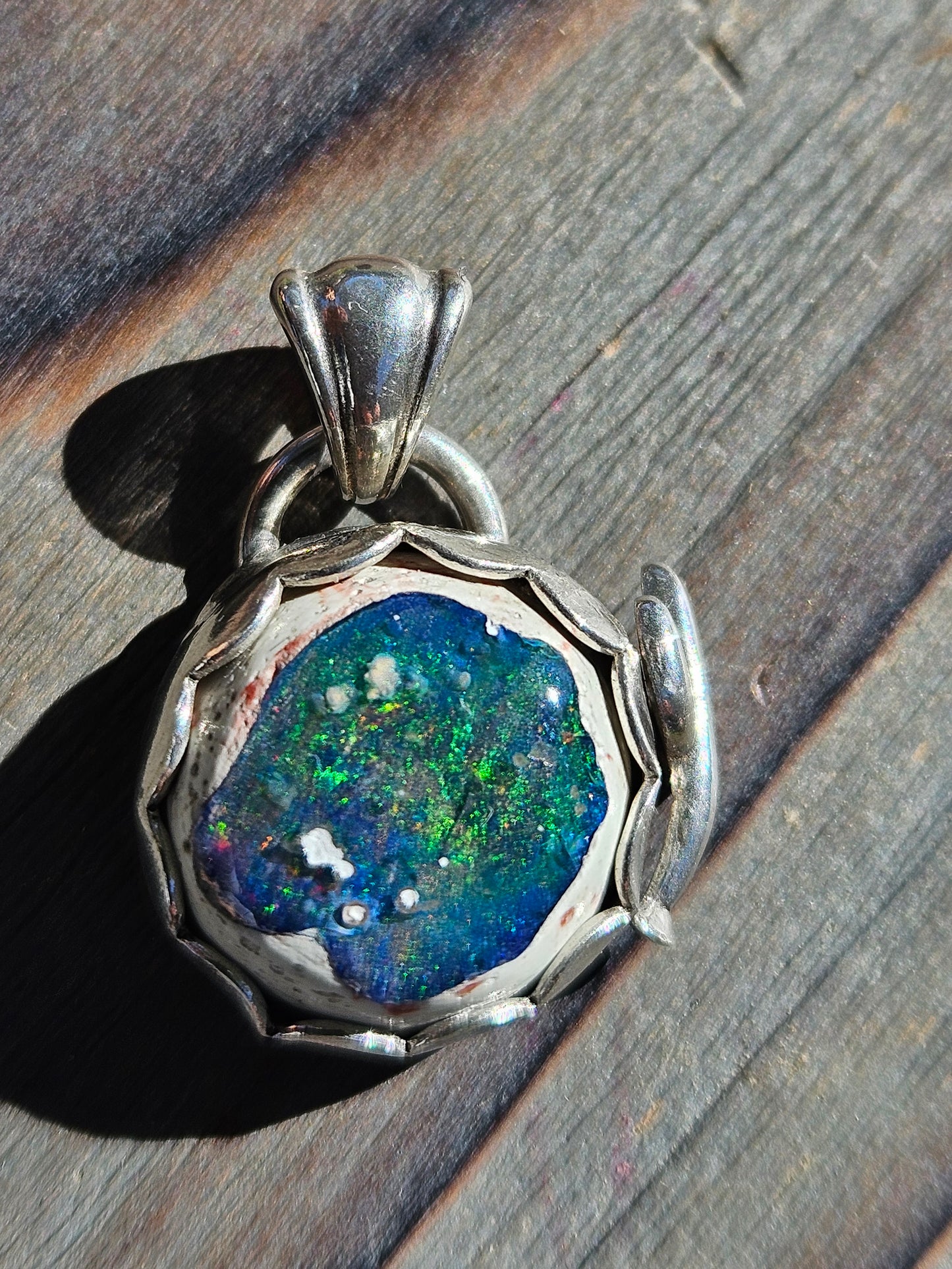 "Desert" Mexican Galaxy Opal and Cactus Pendant