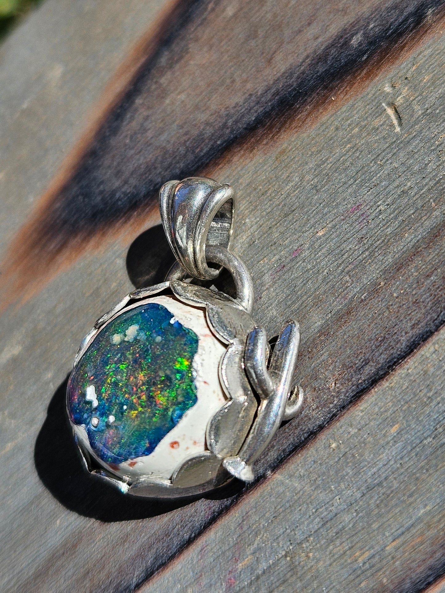 "Desert" Mexican Galaxy Opal and Cactus Pendant
