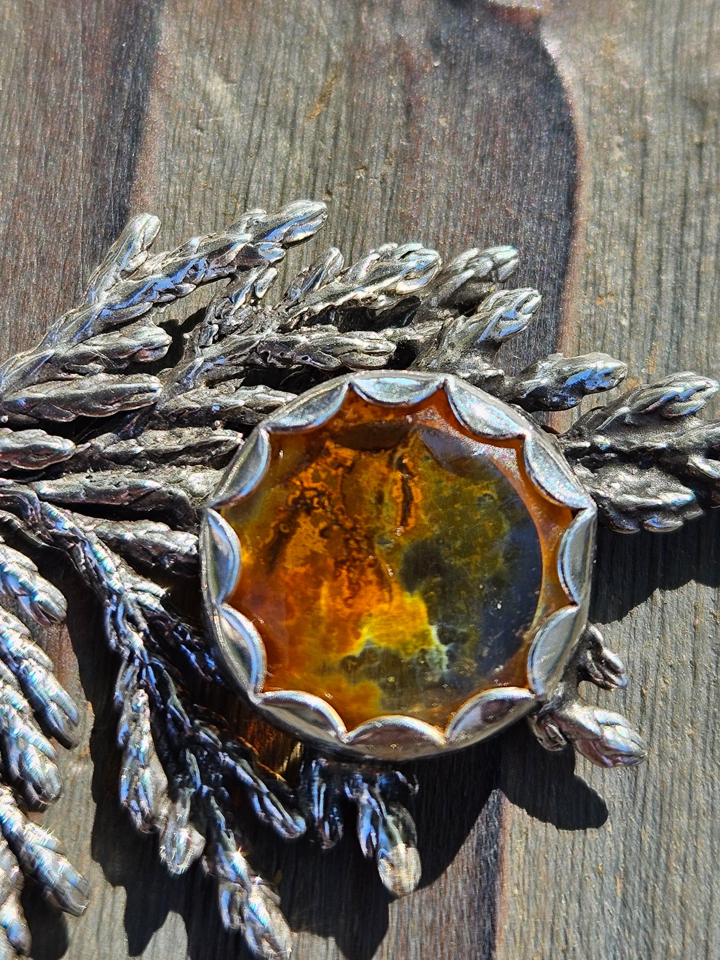 "Eye of Sauron" Iron Oxide Dendrite Quartz Cedar Necklace