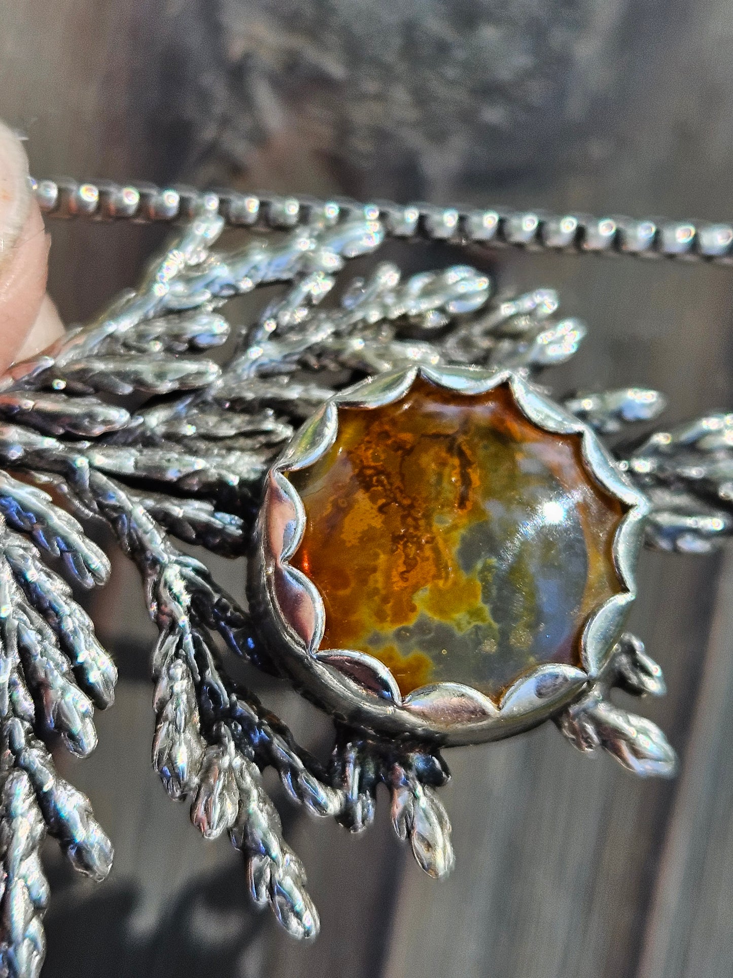 "Eye of Sauron" Iron Oxide Dendrite Quartz Cedar Necklace
