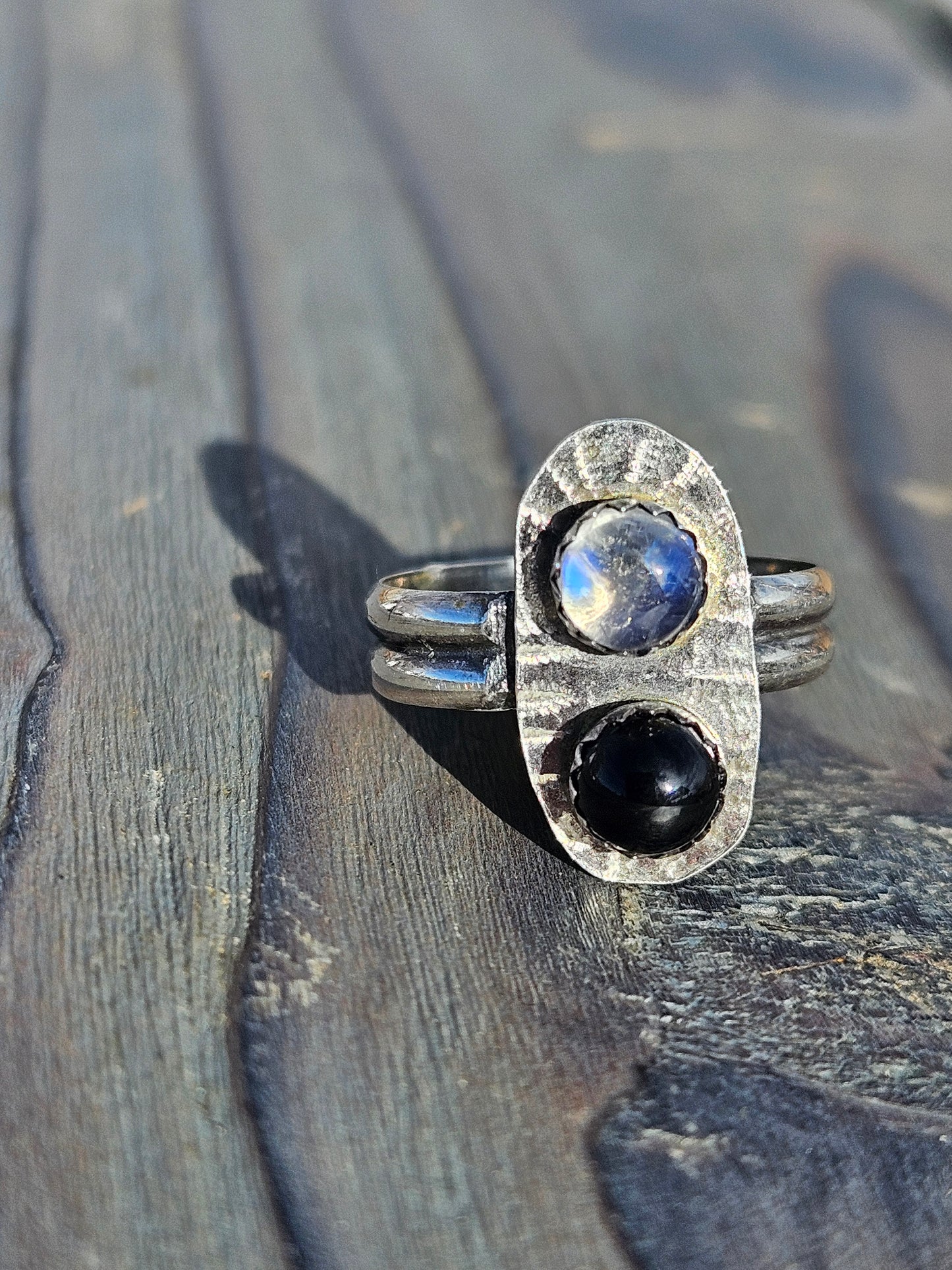 Moonstone and Onyx Ring, size 6