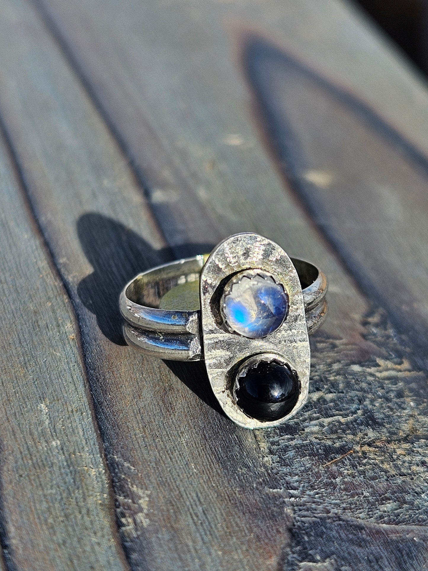 Moonstone and Onyx Ring, size 6
