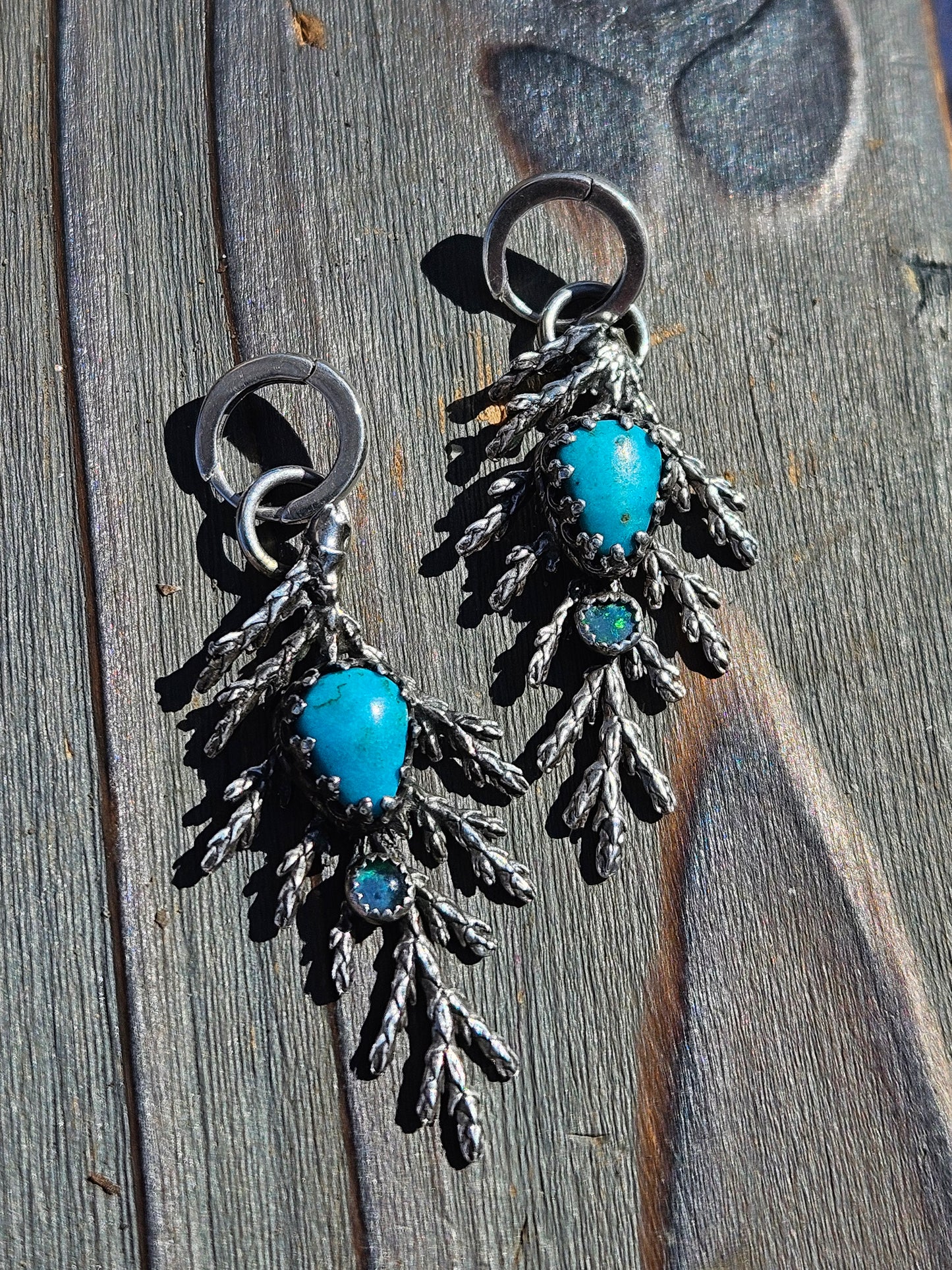 "Follow Along" Turquoise and Black Opal Cedar Earrings