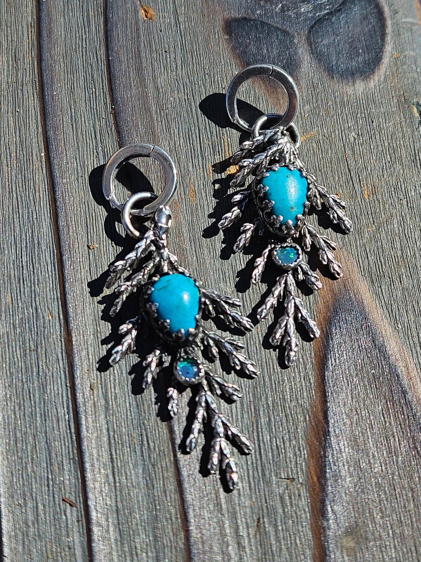 "Follow Along" Turquoise and Black Opal Cedar Earrings