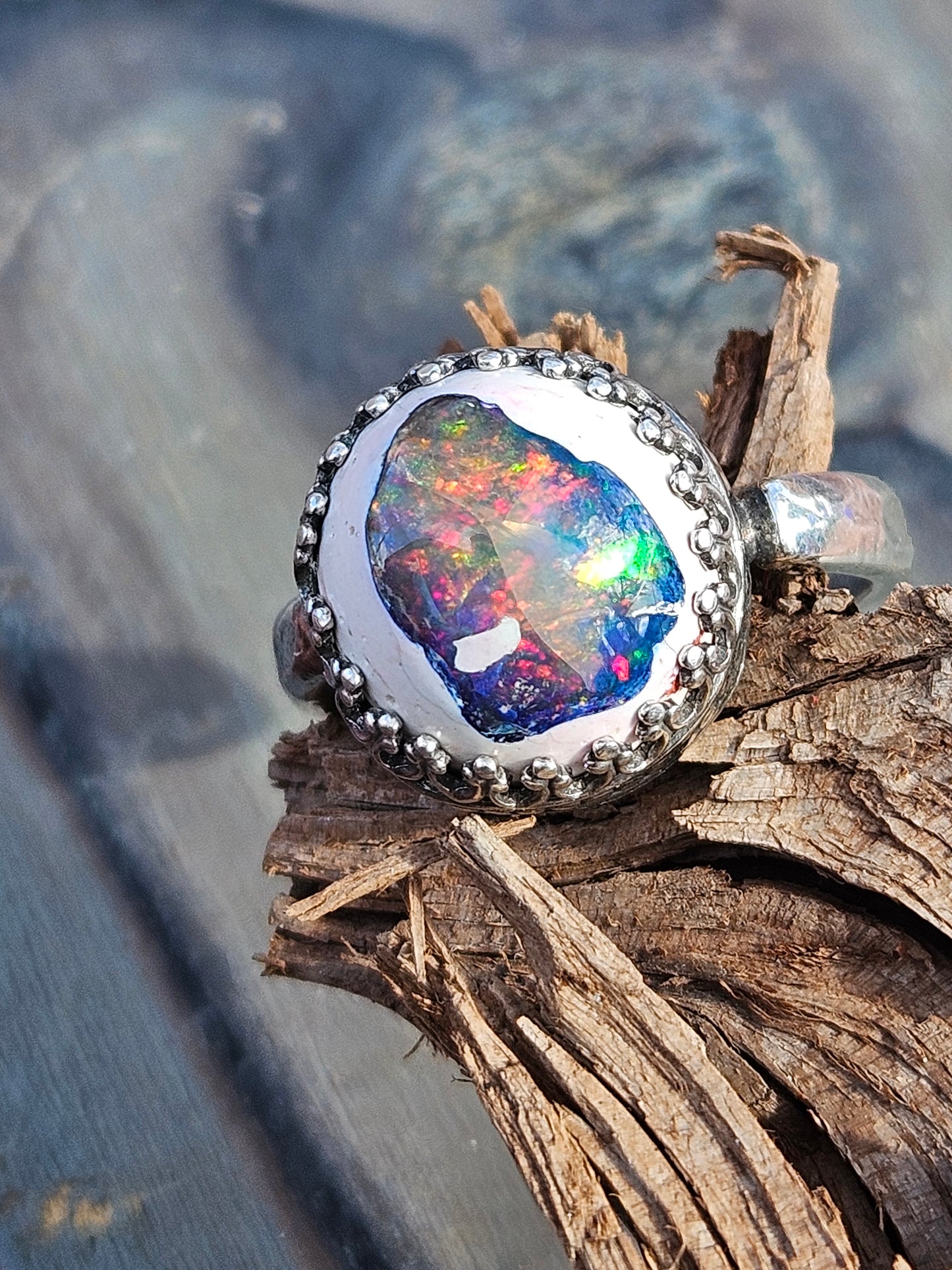 "Juice" Immaculate Mexican Galaxy Opal Ring, size 8.5