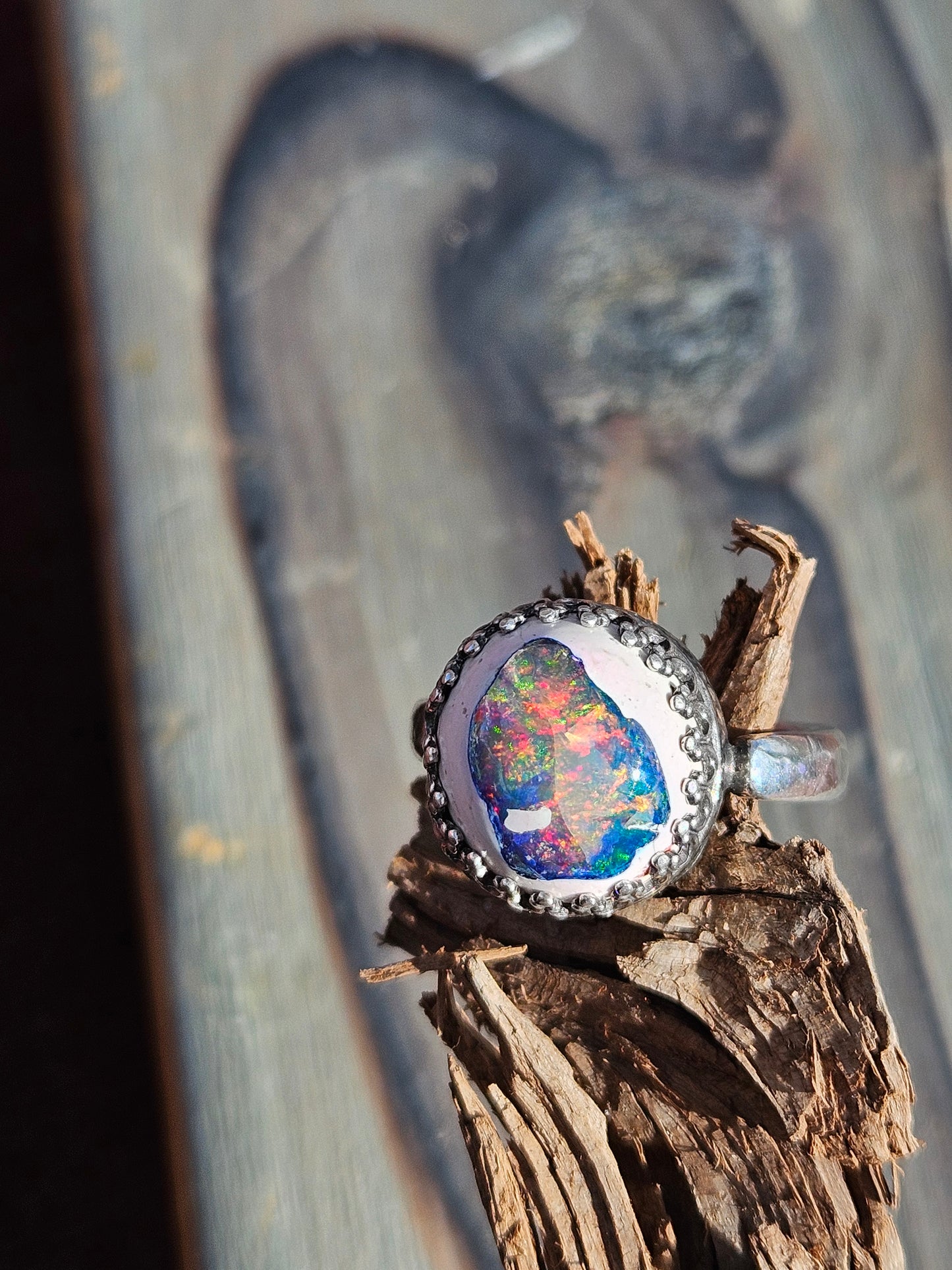 "Juice" Immaculate Mexican Galaxy Opal Ring, size 8.5