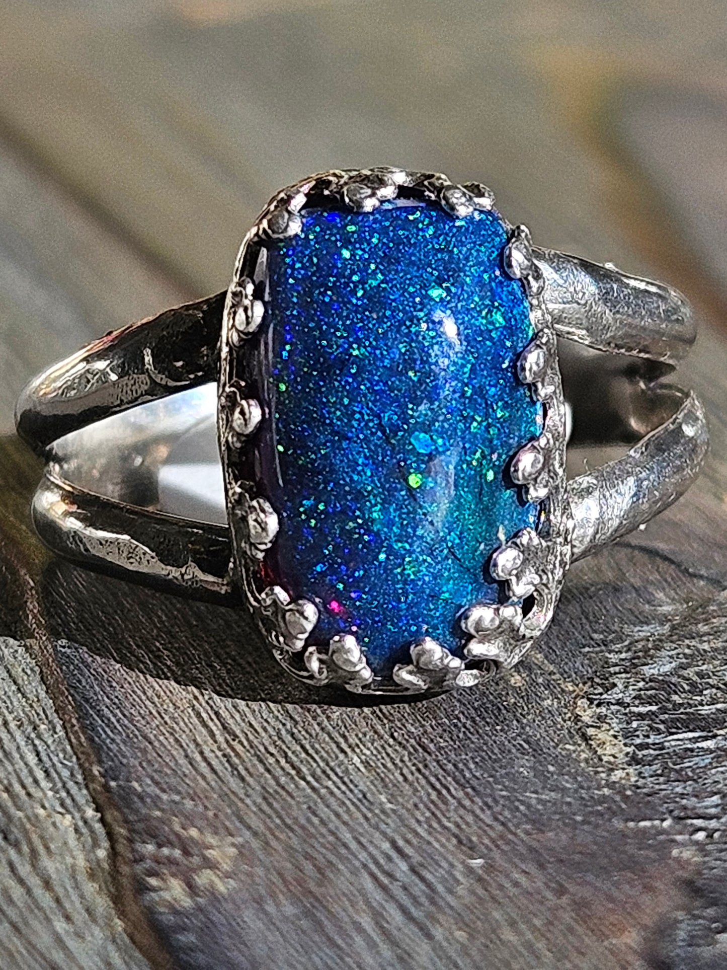 Pinfire Ethiopian Opal Ring, 7 3/4