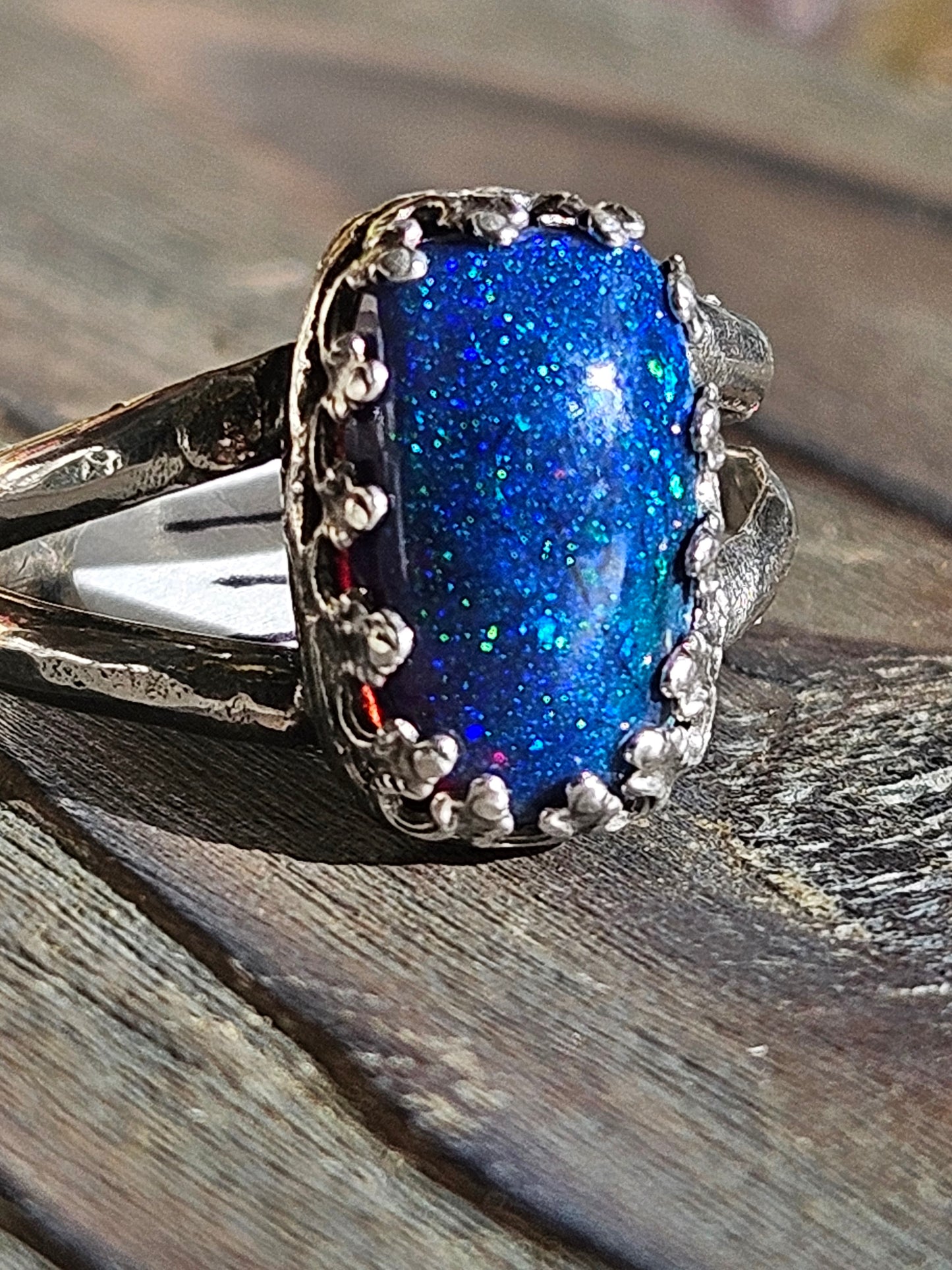 Pinfire Ethiopian Opal Ring, 7 3/4