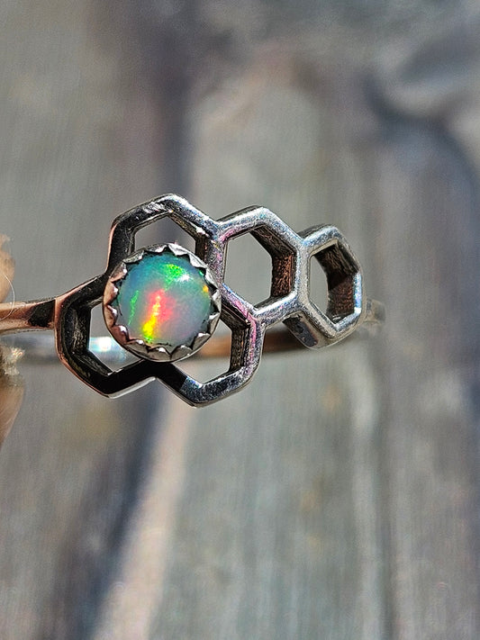 Ethiopian Opal and Honeycomb ring, size 6.5