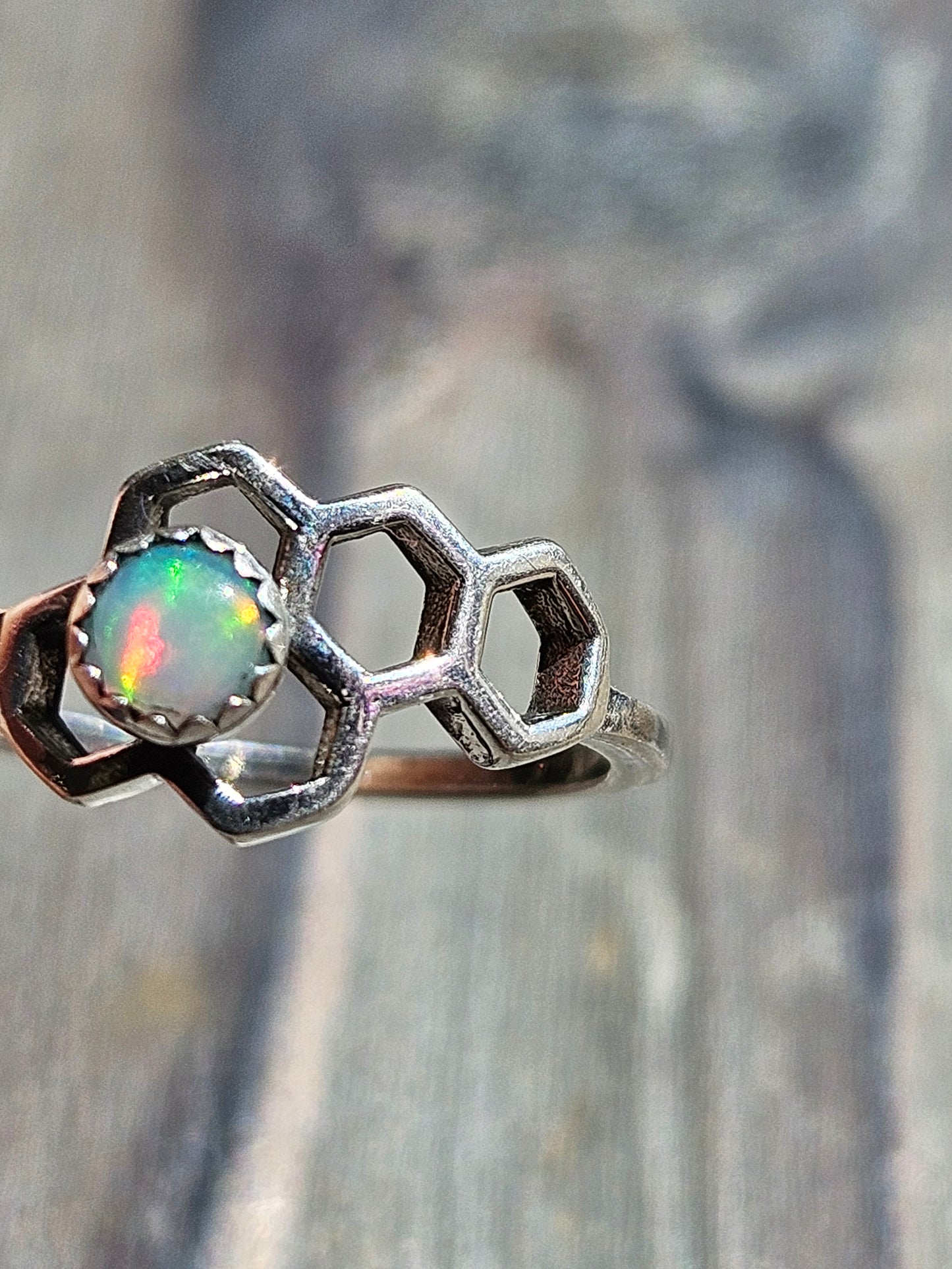 Ethiopian Opal and Honeycomb ring, size 6.5