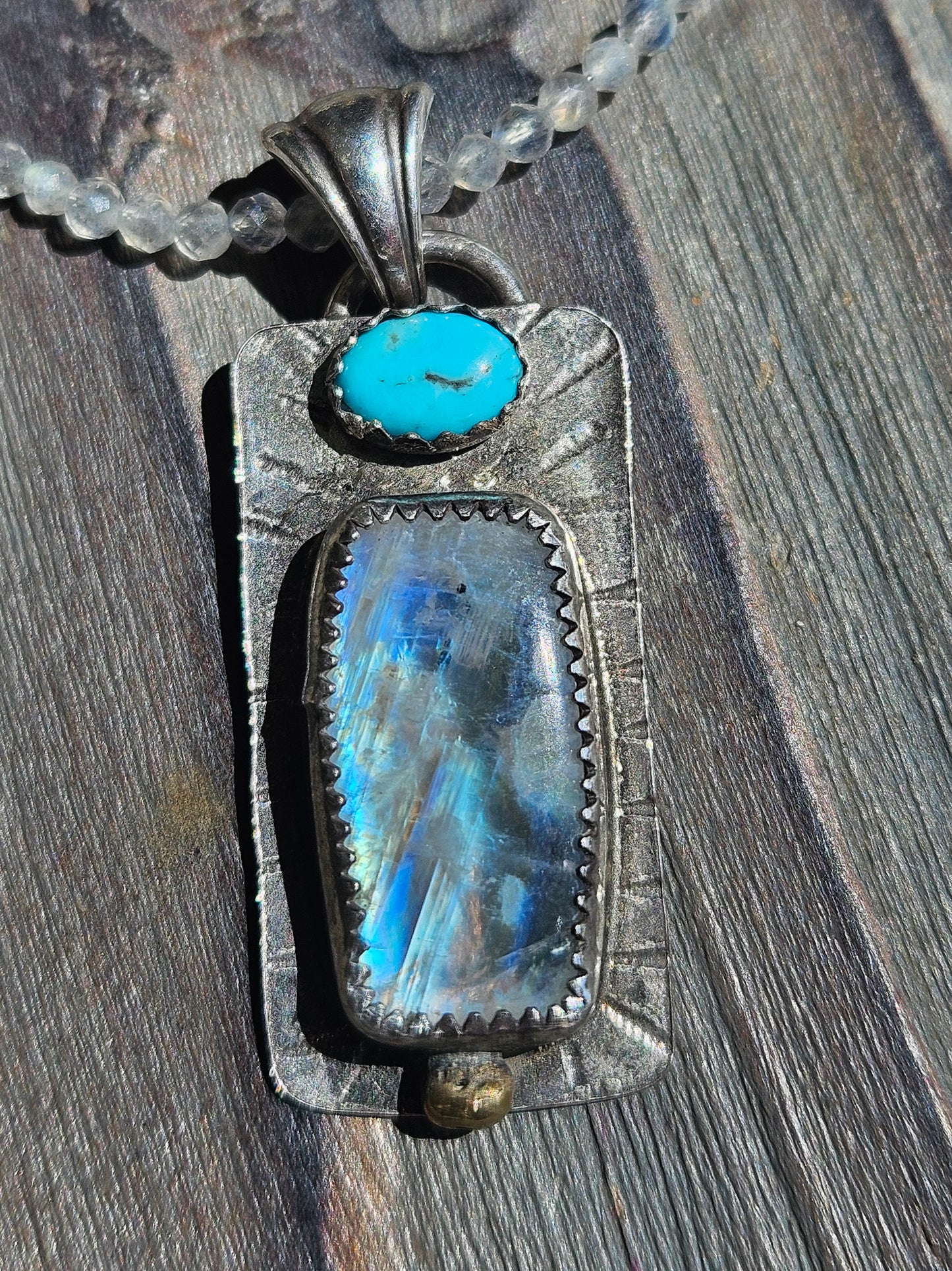 Moonstone, and Turquoise Pendant with Bronze accent