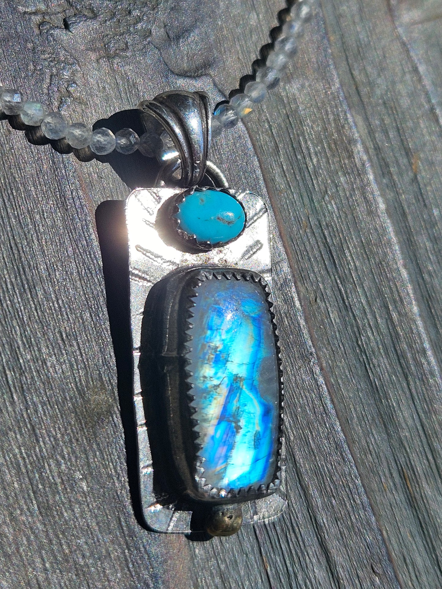 Moonstone, and Turquoise Pendant with Bronze accent