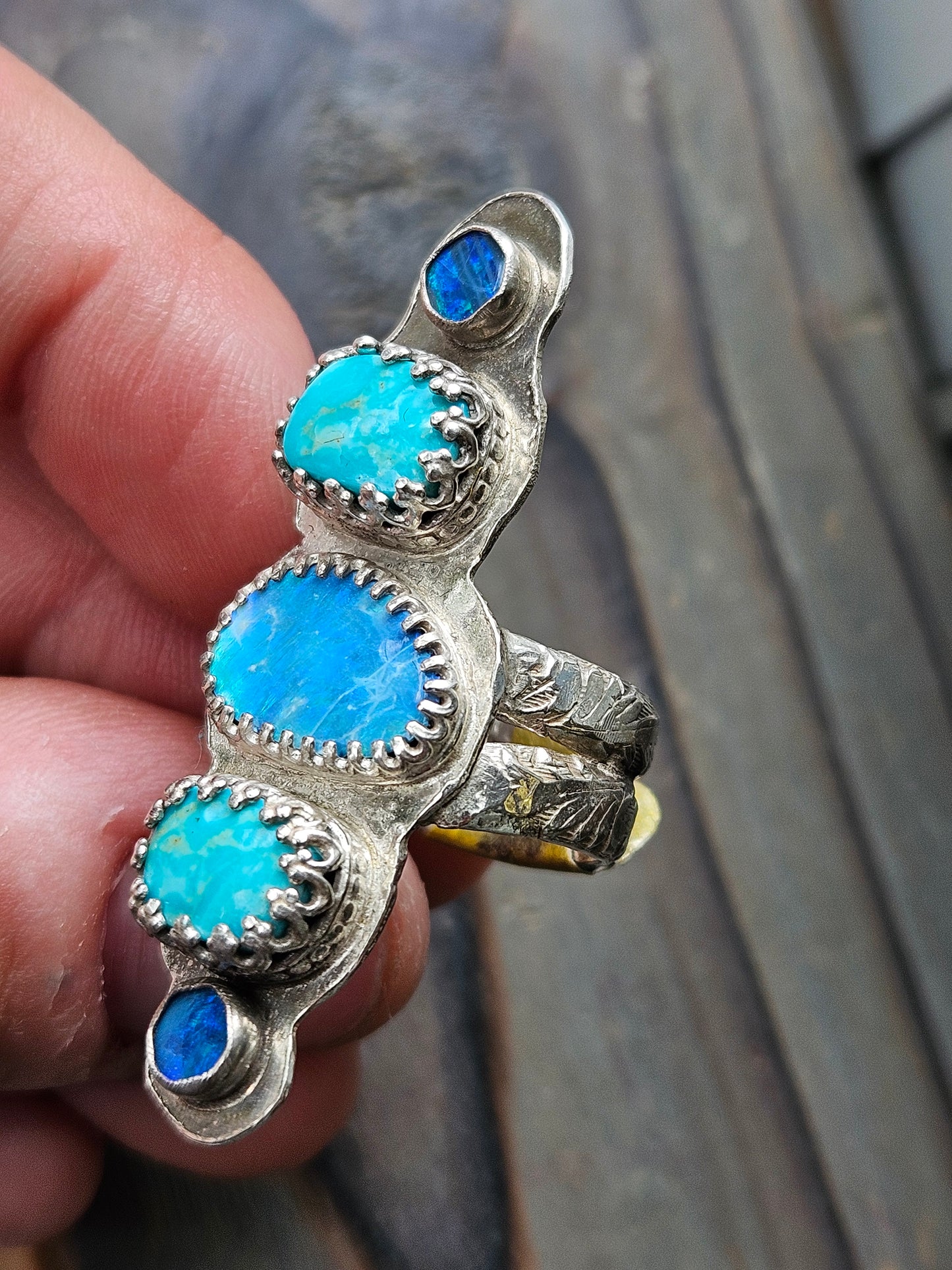 Australian Opal and Turquoise statement ring, size 8