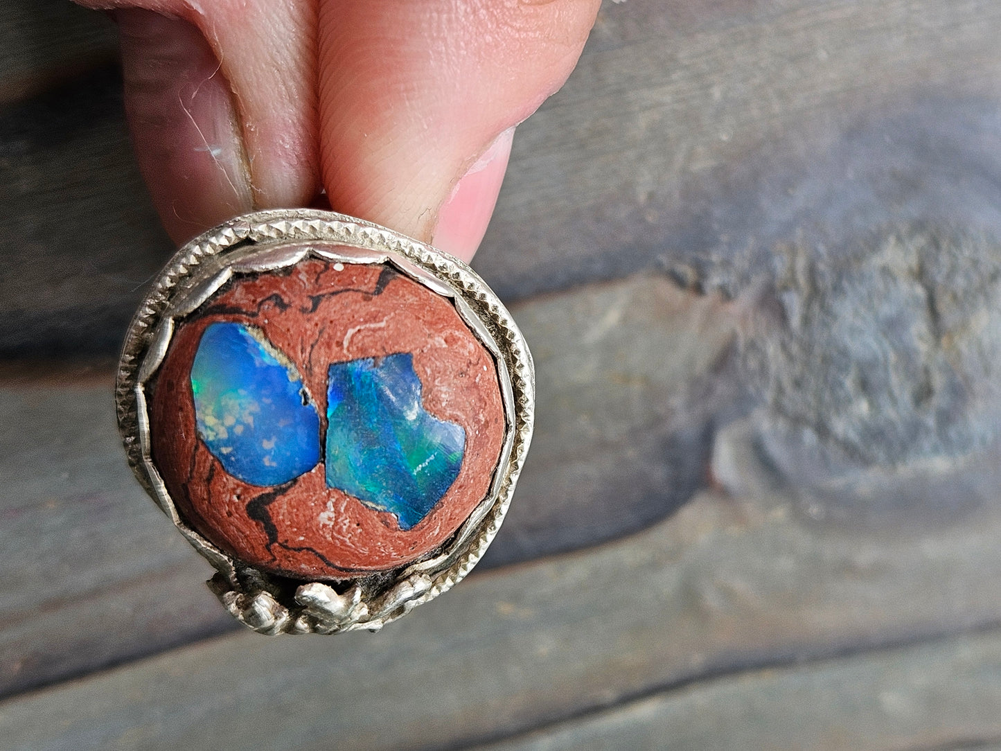 Mexican Galaxy Opal Ring, size 10