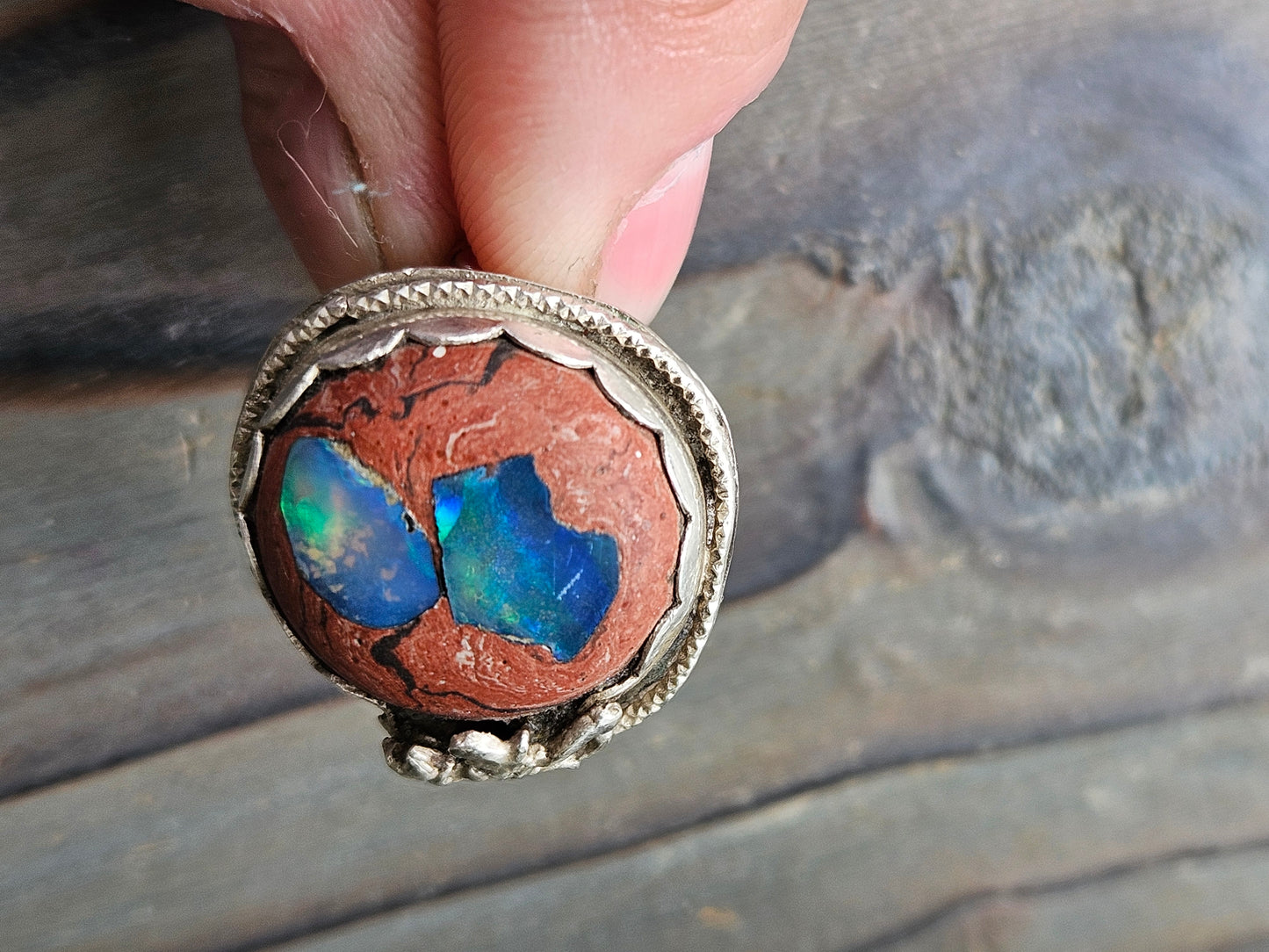 Mexican Galaxy Opal Ring, size 10