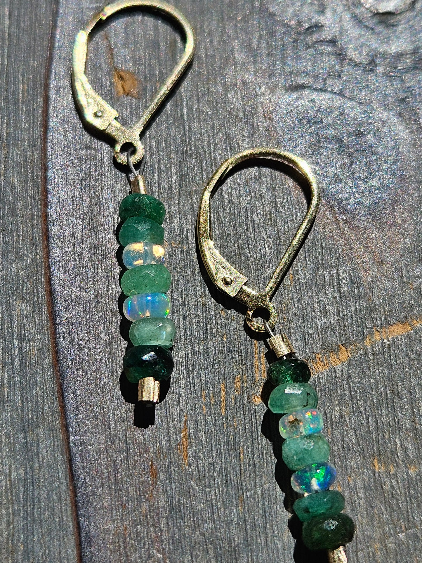 Ethiopian Opal and Columbian Emerald Earrings