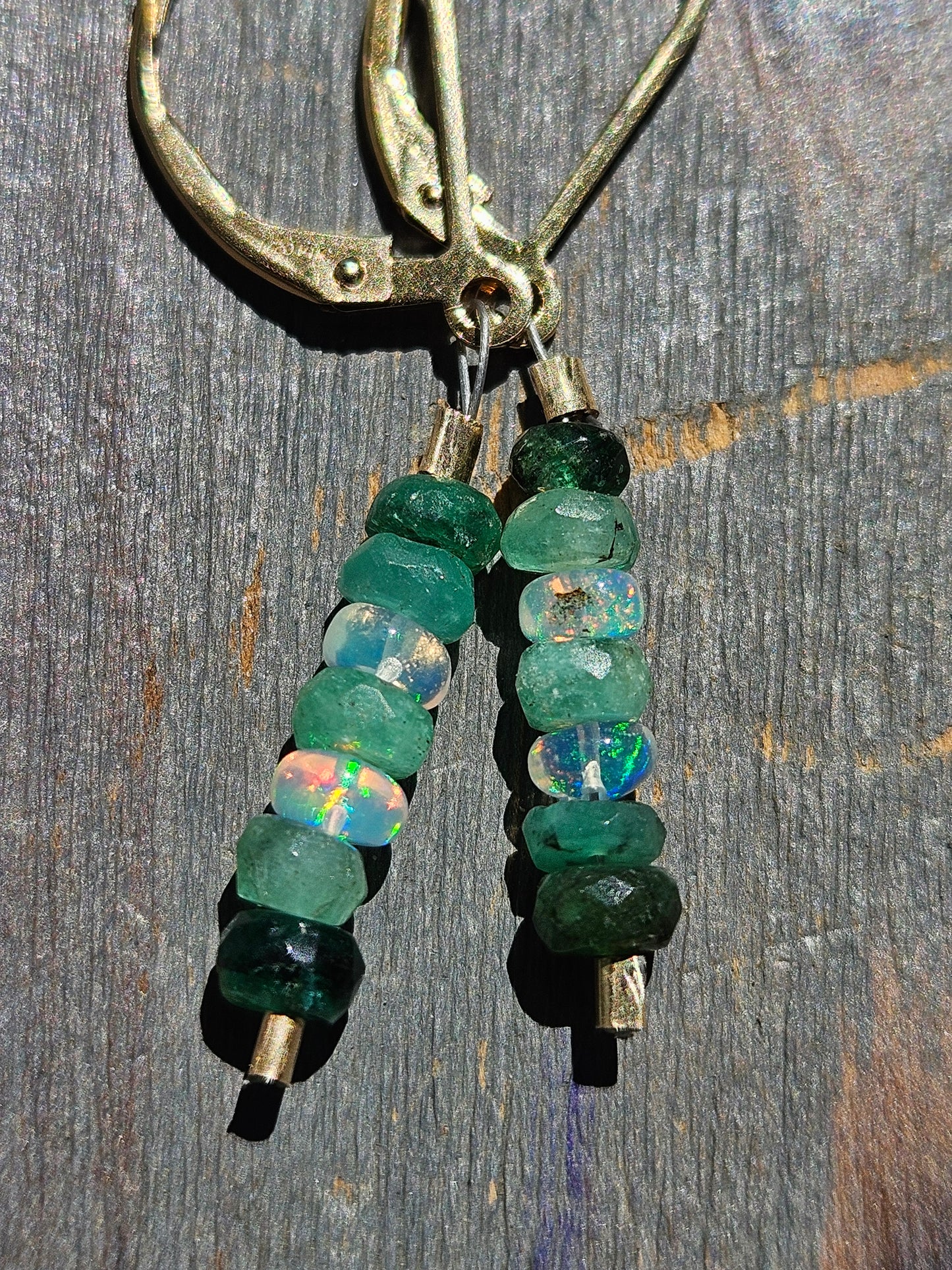 Ethiopian Opal and Columbian Emerald Earrings