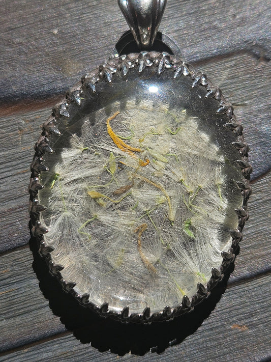 "Dandy Wish" Dandelion Seed and Gem Quality Quartz Crystal Pendant