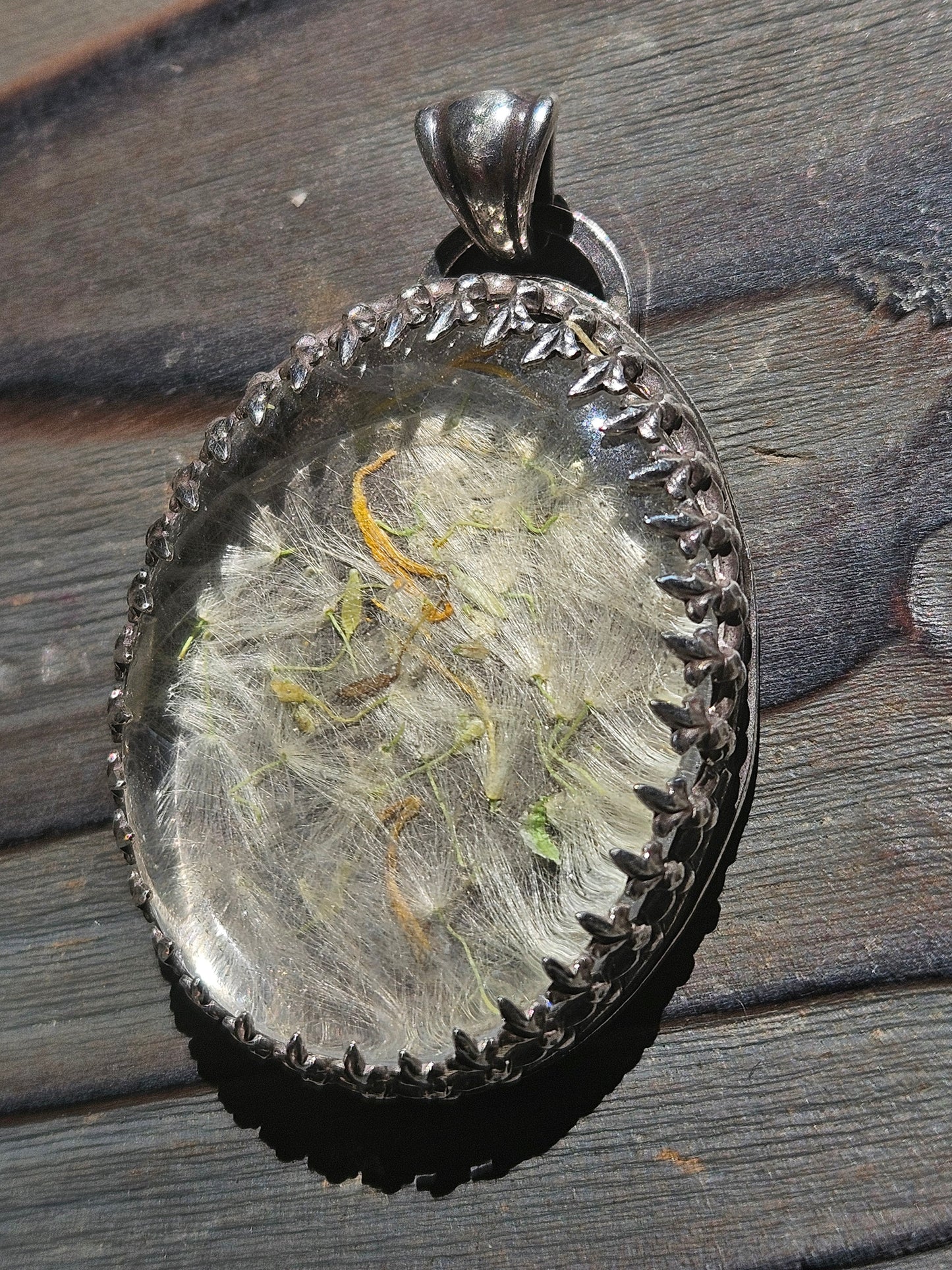 "Dandy Wish" Dandelion Seed and Gem Quality Quartz Crystal Pendant