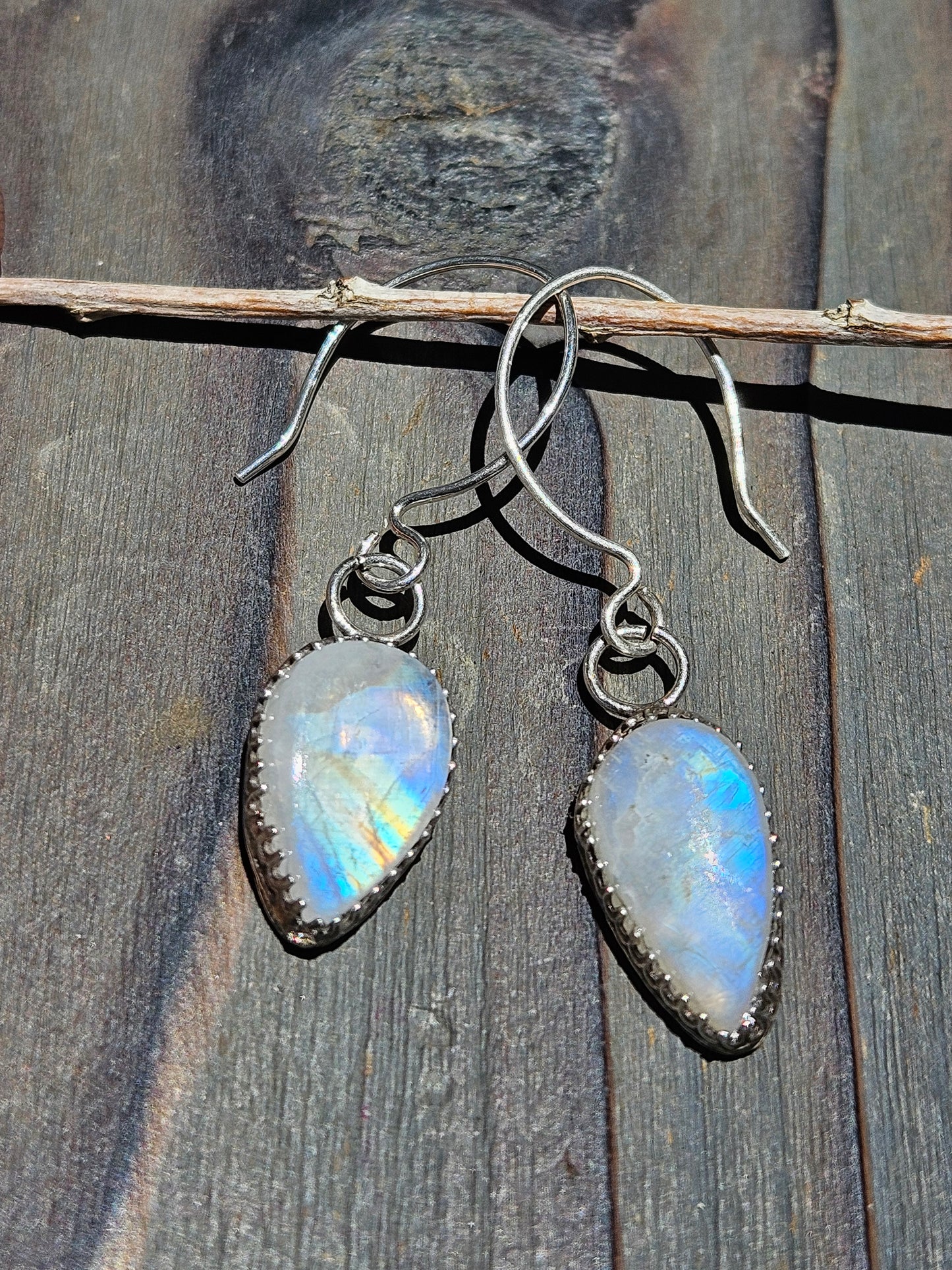 "Duality" Golden and Blue Moonstone Earrings