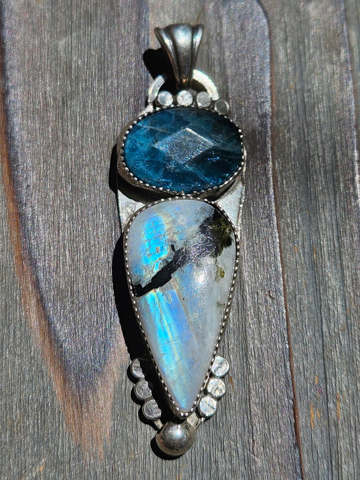 Moonstone and Blue Apatite Pendant