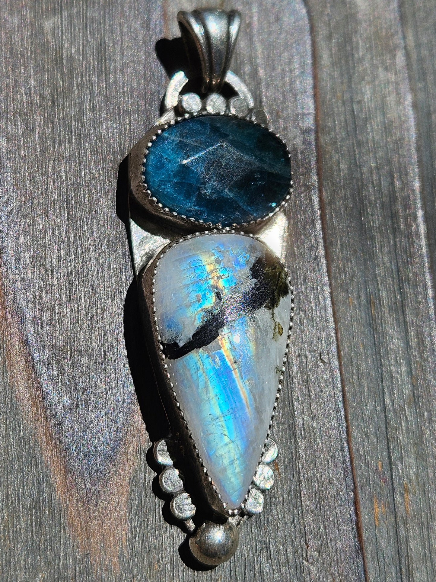 Moonstone and Blue Apatite Pendant