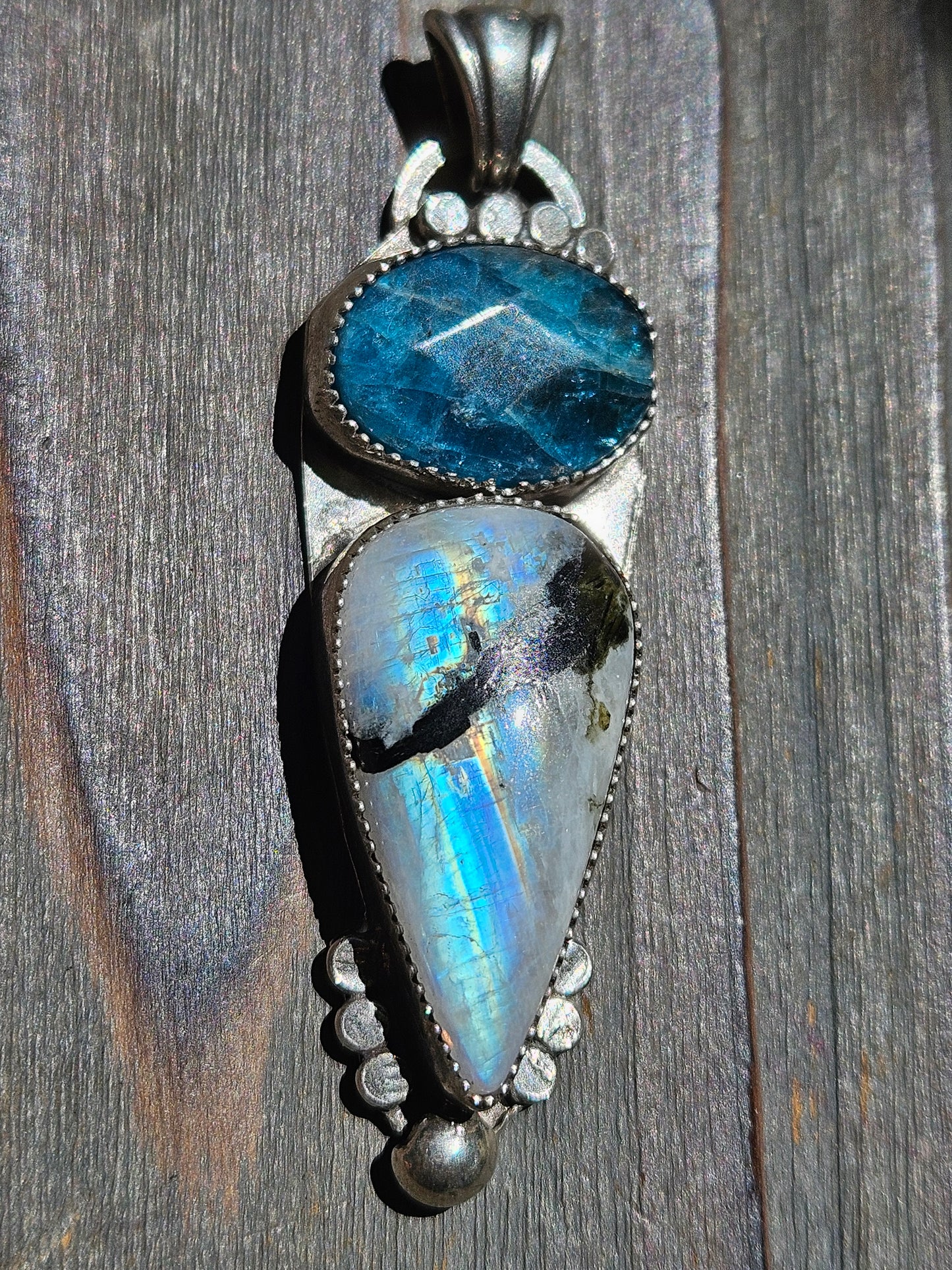 Moonstone and Blue Apatite Pendant