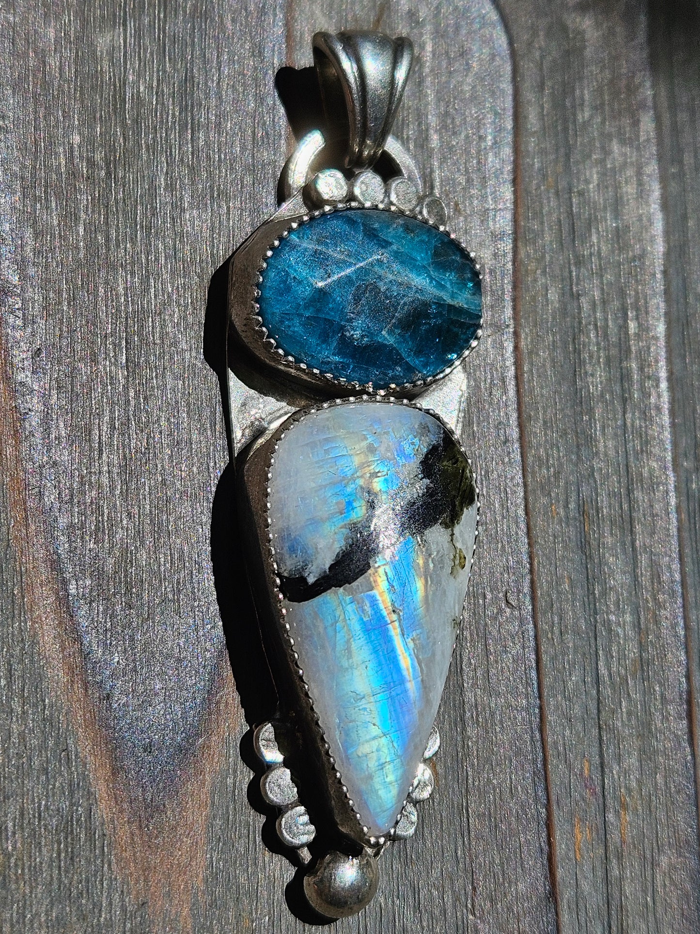 Moonstone and Blue Apatite Pendant