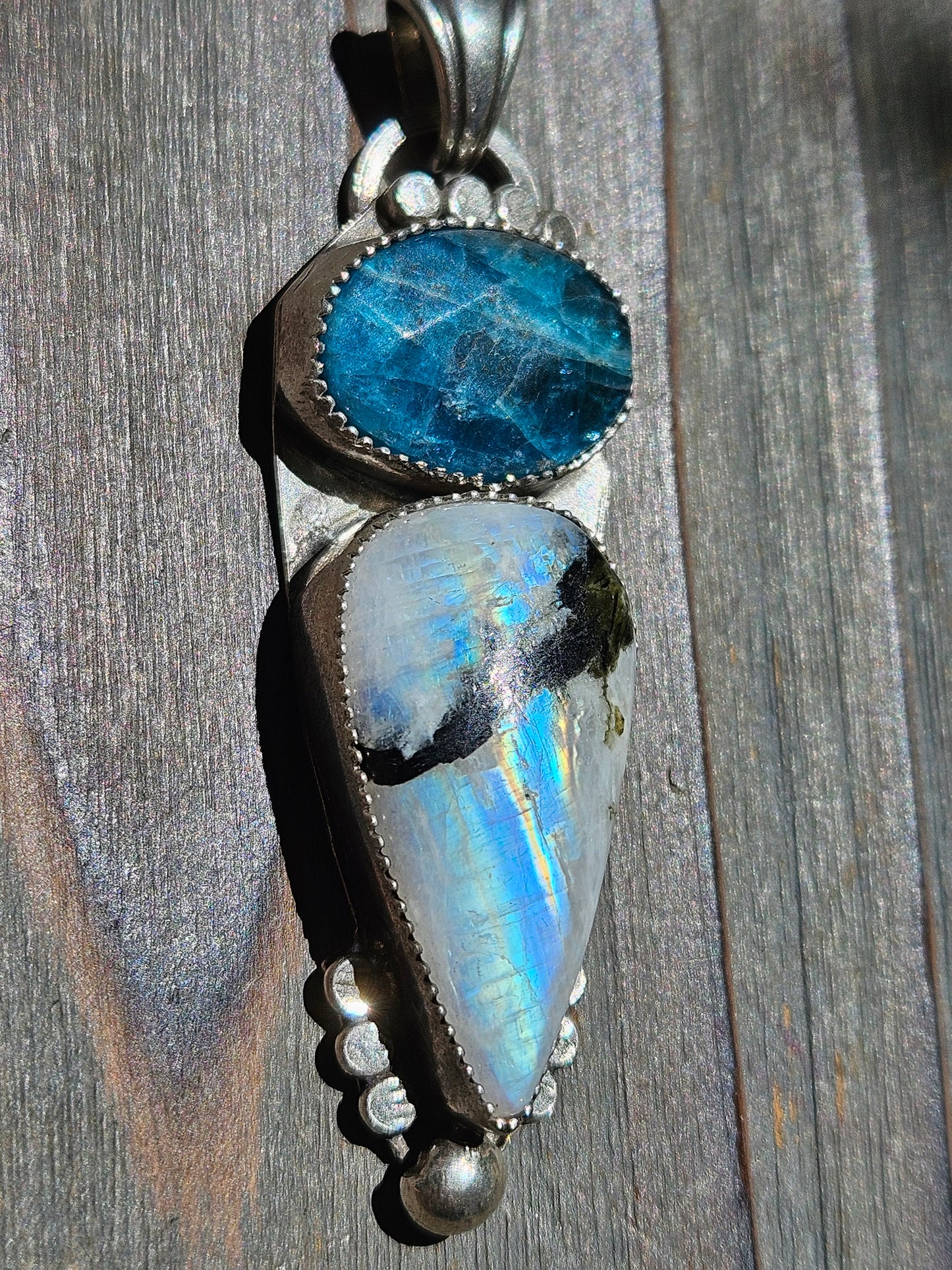 Moonstone and Blue Apatite Pendant