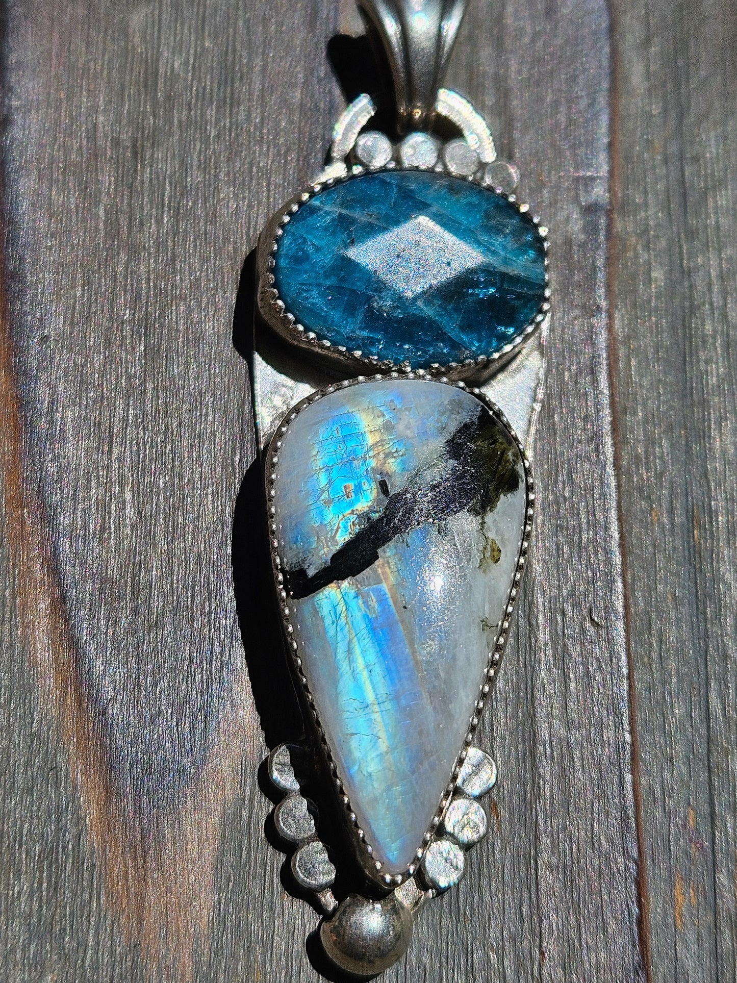 Moonstone and Blue Apatite Pendant