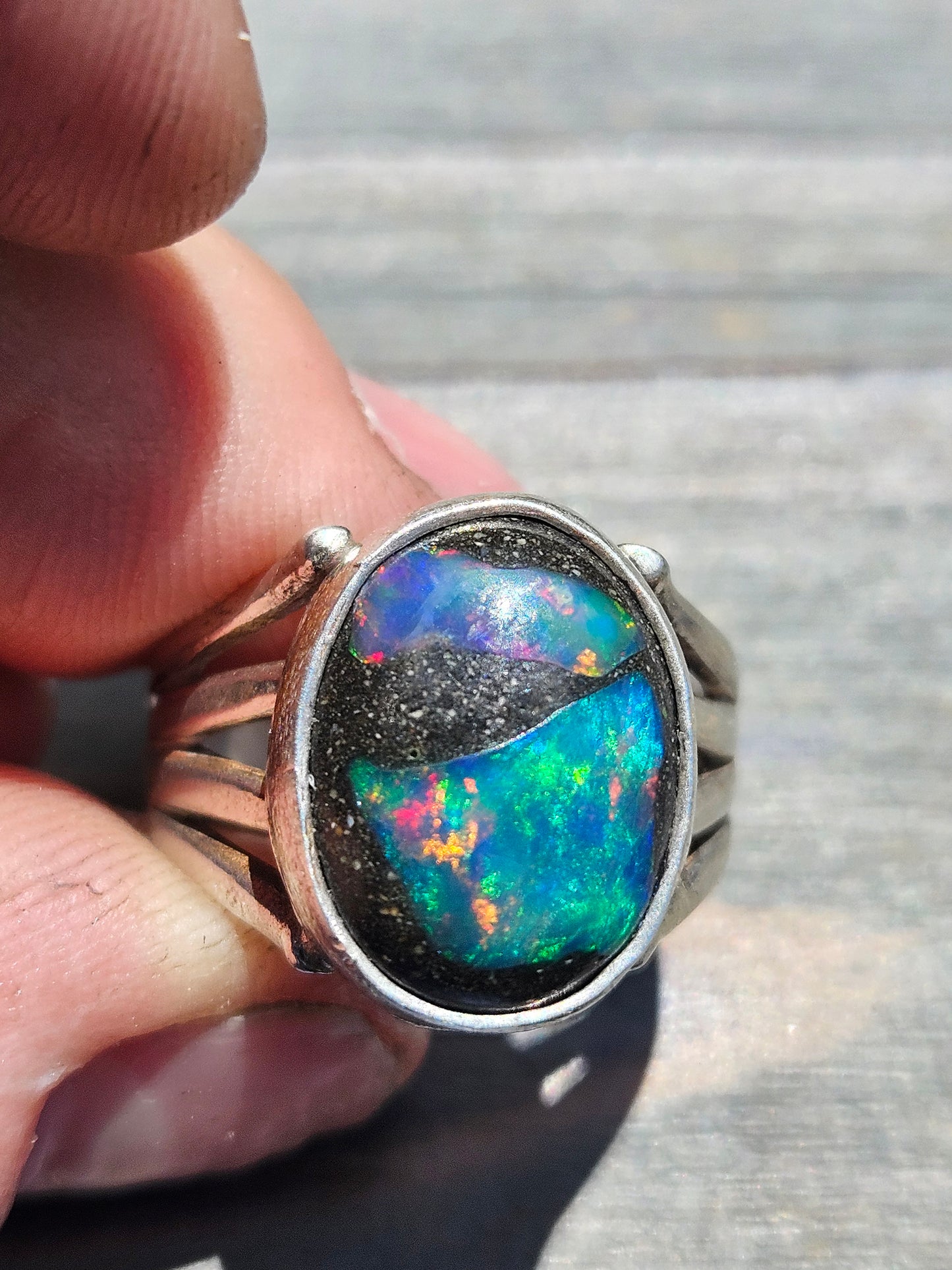 Mexican Galaxy Opal Ring, Size 8