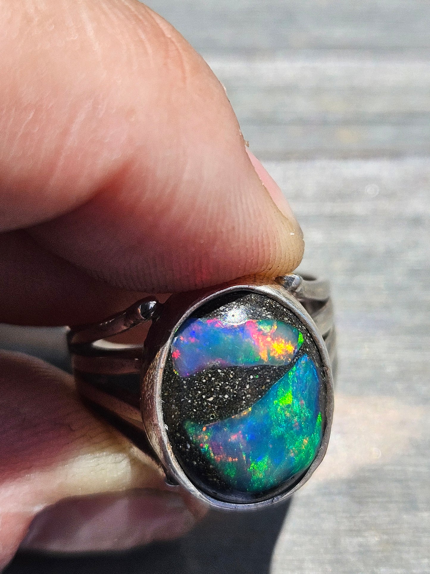 Mexican Galaxy Opal Ring, Size 8